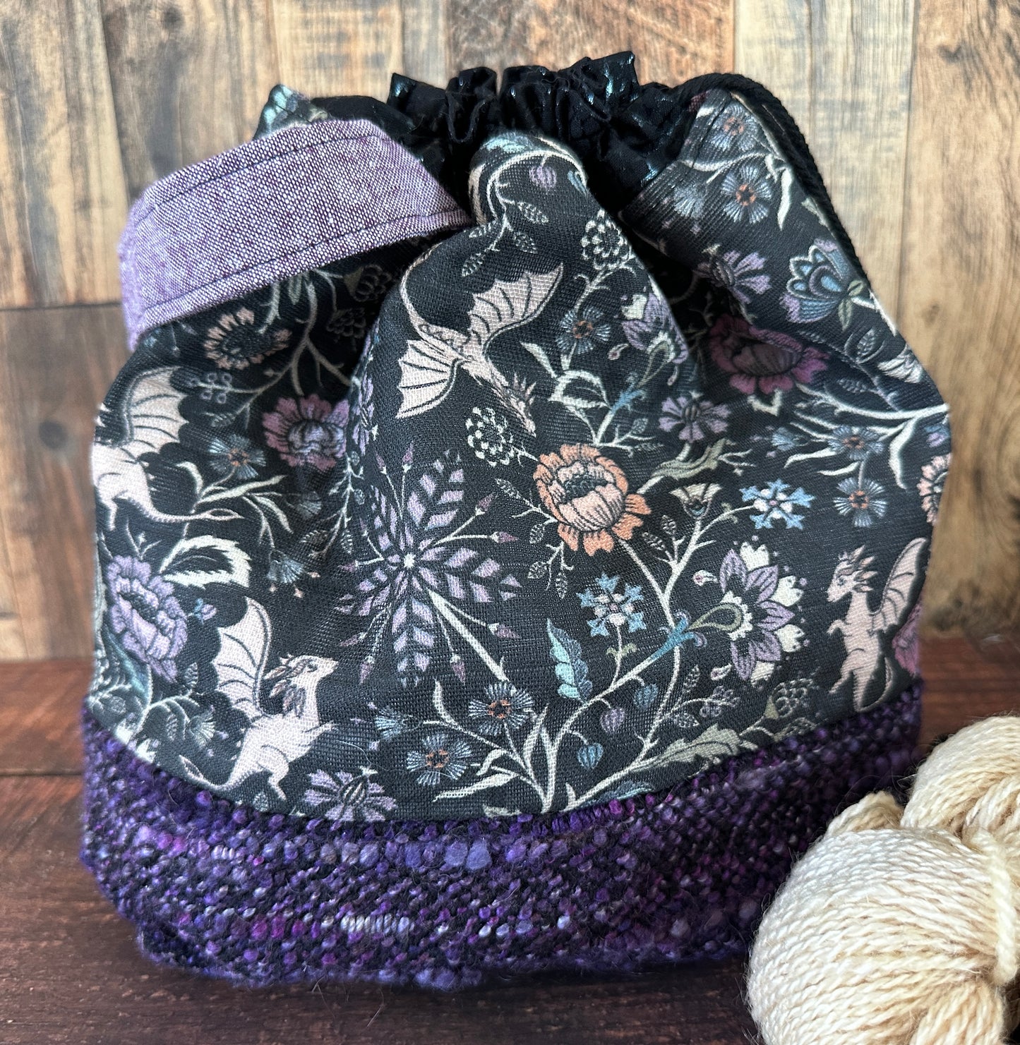 Pollinator Dragons and Handwoven Wool Medium Project Bag
