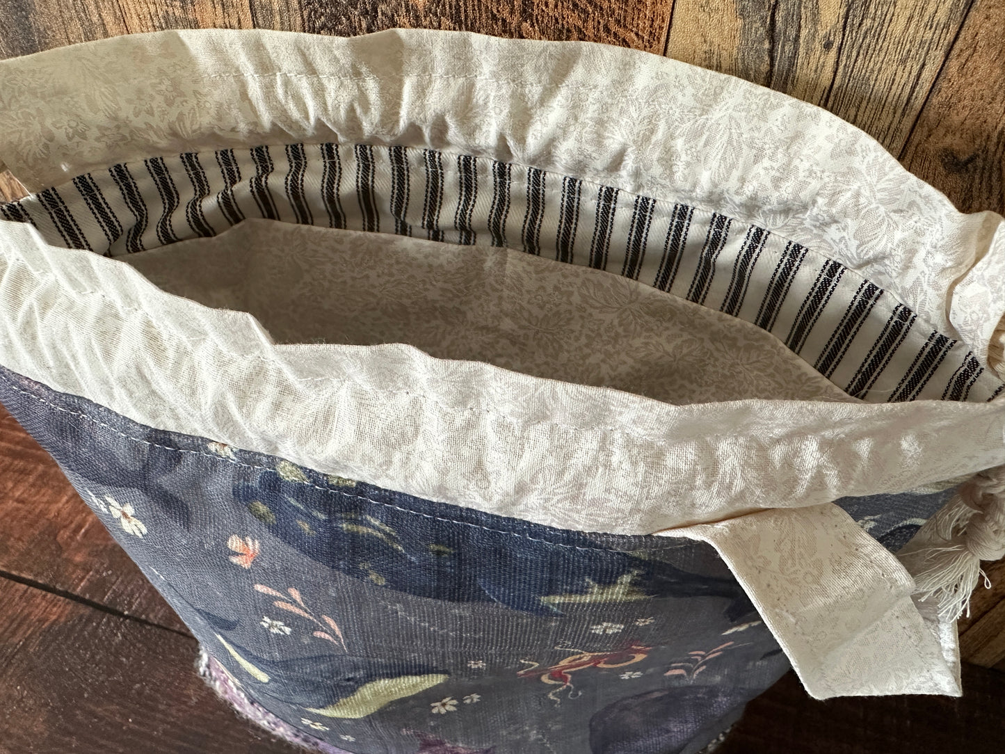 Dolphins and Whales and Handwoven Wool Medium Project Bag