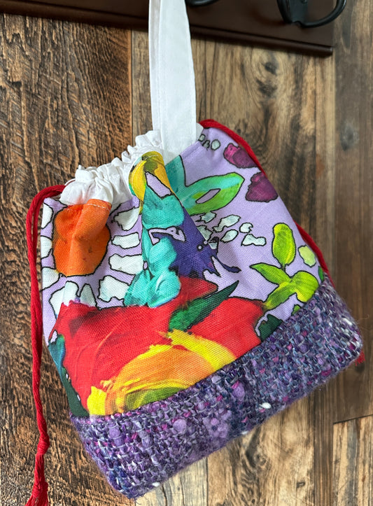 Vibrant Garden and Handwoven Wool Small Project Bag