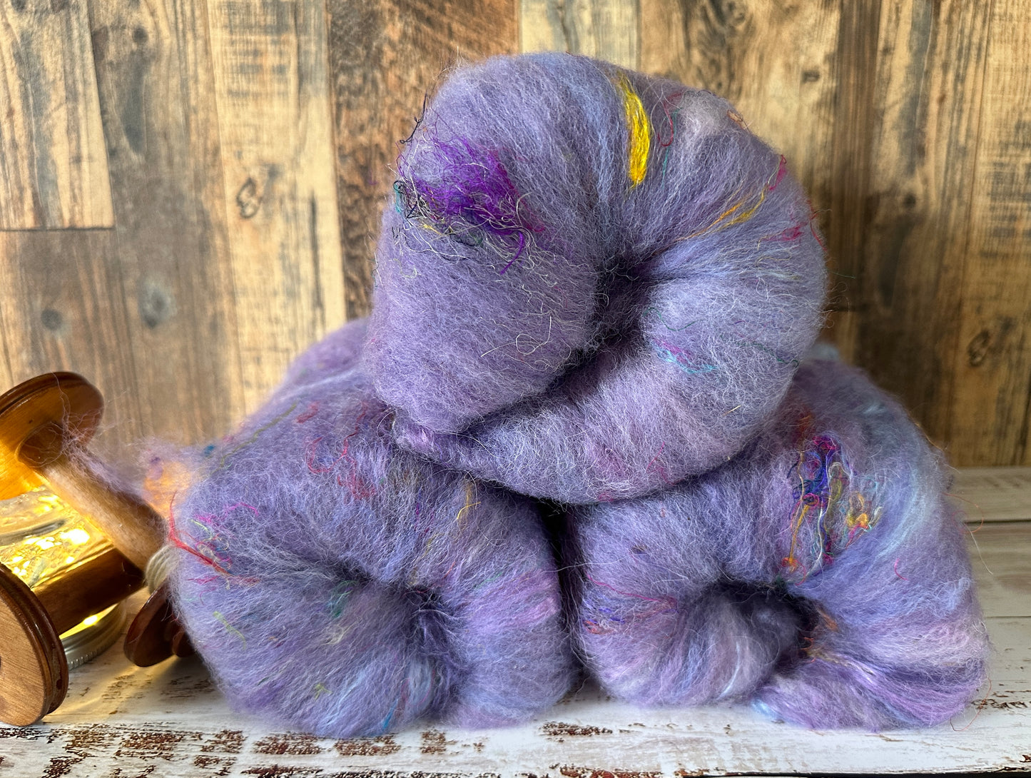 Lilac Purple Blue Shetland and Alpaca Art Batt for Spinning or Felting ~ Pride Rainbow
