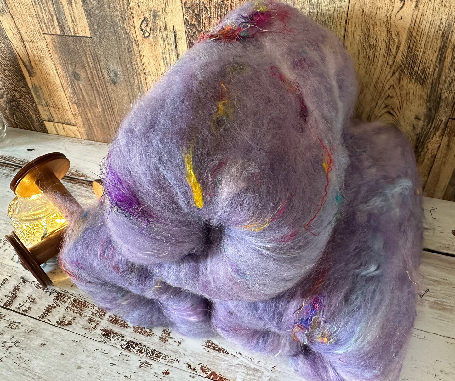 Lilac Purple Blue Shetland and Alpaca Art Batt for Spinning or Felting ~ Pride Rainbow
