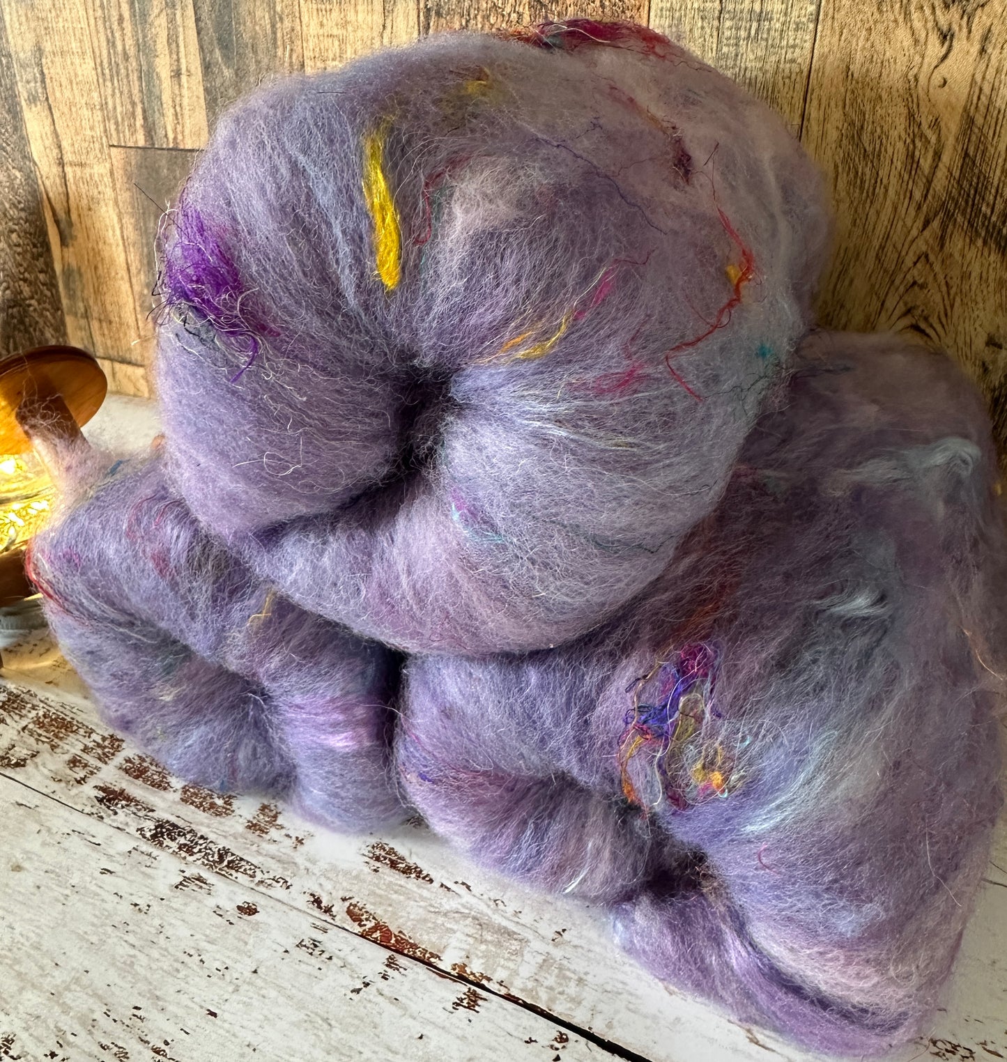 Lilac Purple Blue Shetland and Alpaca Art Batt for Spinning or Felting ~ Pride Rainbow
