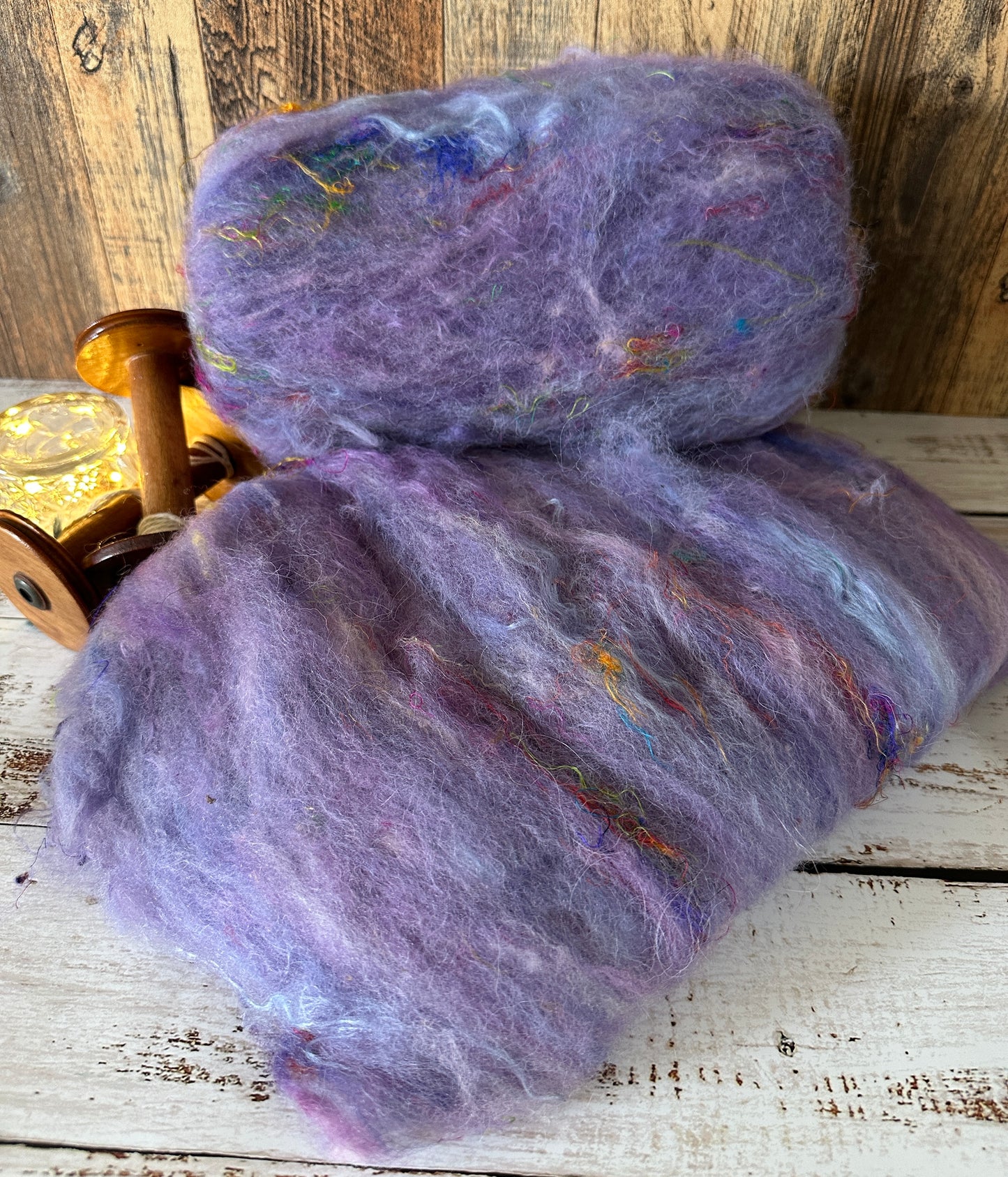 Lilac Purple Blue Shetland and Alpaca Art Batt for Spinning or Felting ~ Pride Rainbow