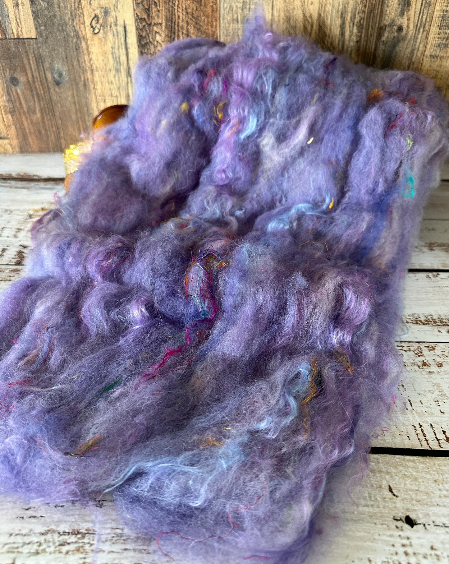 Lilac Purple Blue Shetland and Alpaca Art Batt for Spinning or Felting ~ Pride Rainbow