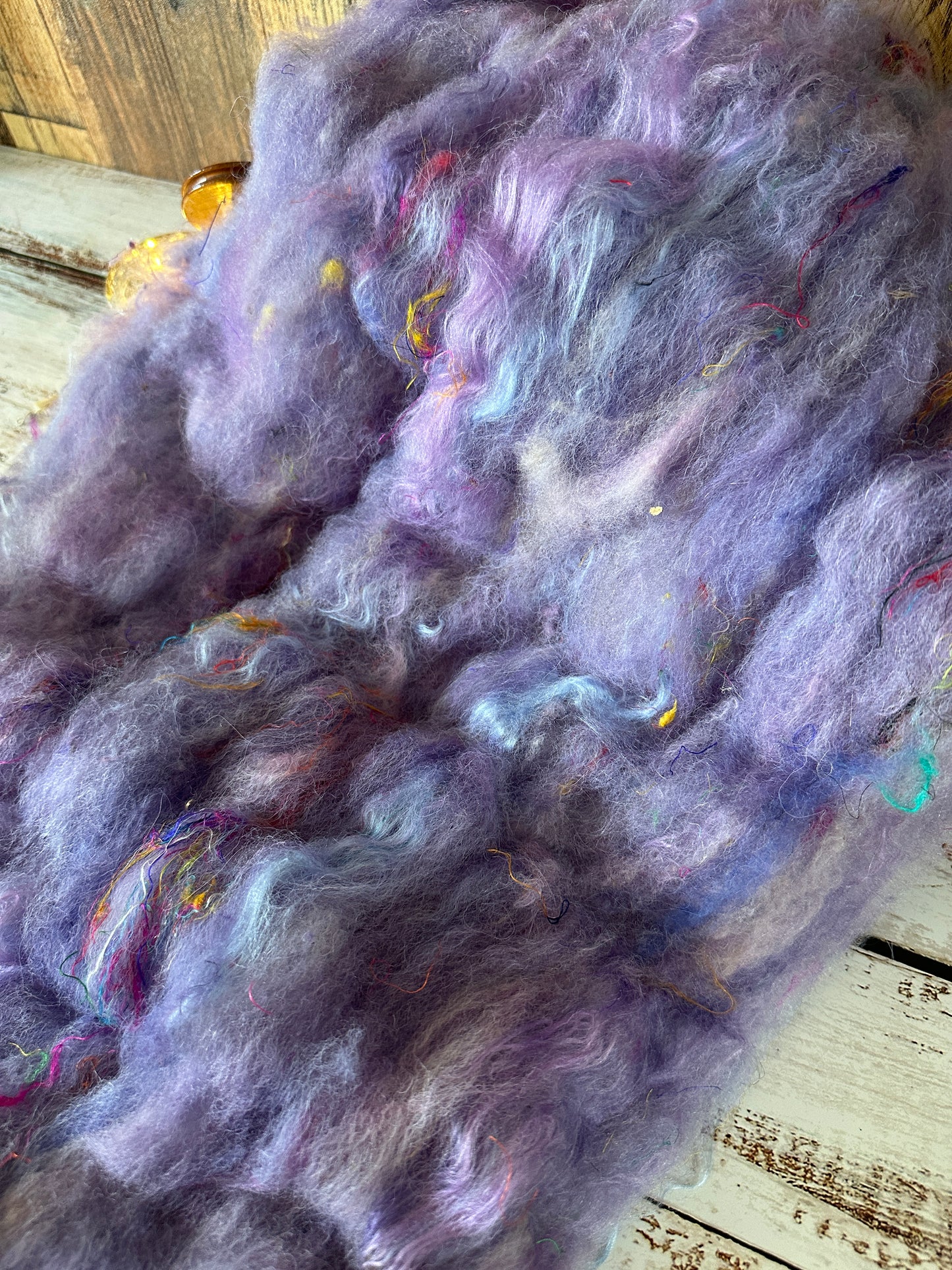Lilac Purple Blue Shetland and Alpaca Art Batt for Spinning or Felting ~ Pride Rainbow