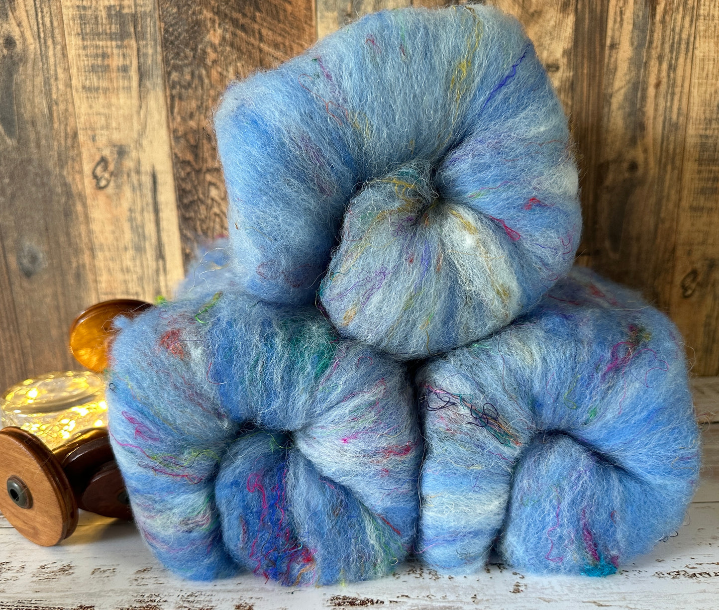 Indigo Blue Shetland and Alpaca Art Batt for Spinning or Felting ~ Pride Rainbow