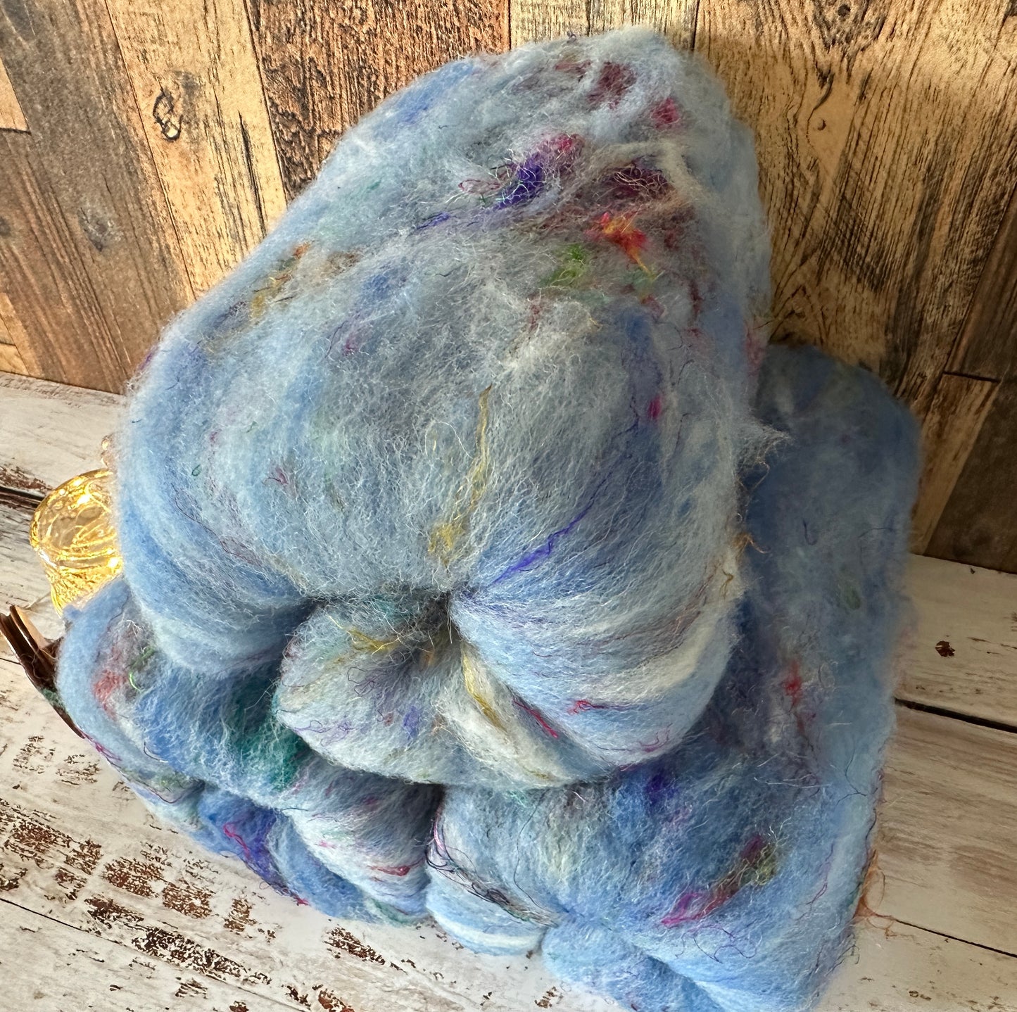 Indigo Blue Shetland and Alpaca Art Batt for Spinning or Felting ~ Pride Rainbow