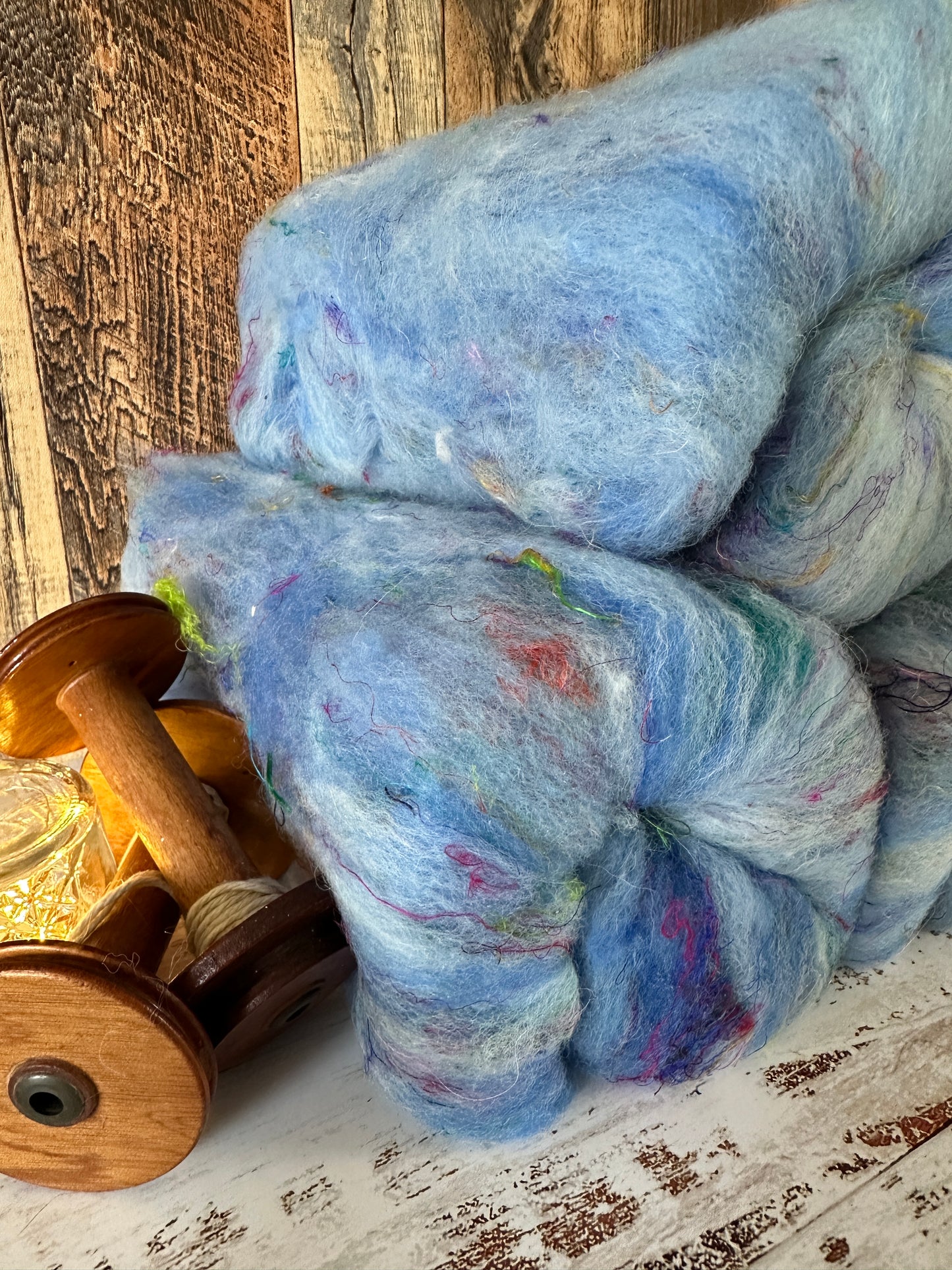 Indigo Blue Shetland and Alpaca Art Batt for Spinning or Felting ~ Pride Rainbow