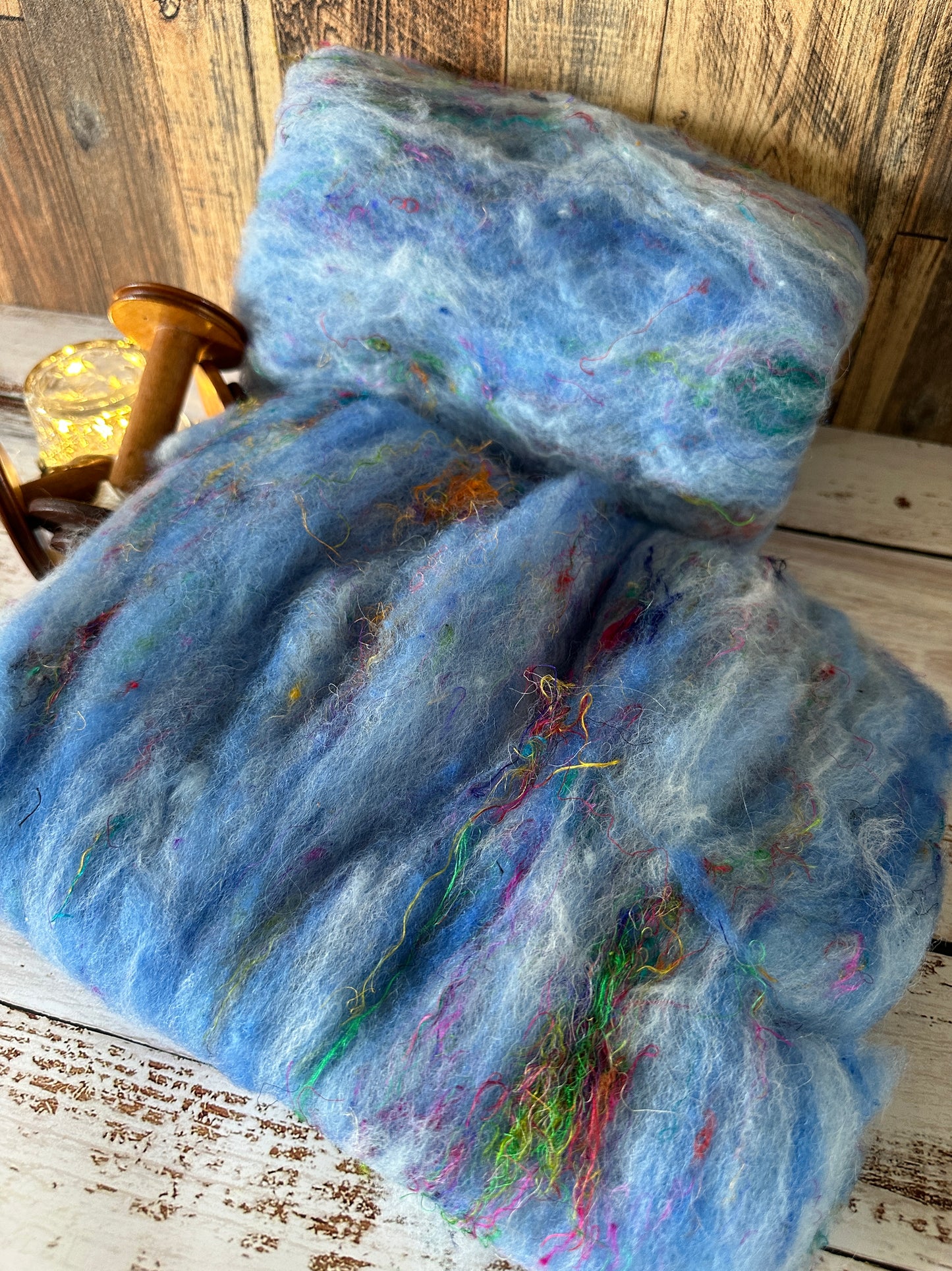 Indigo Blue Shetland and Alpaca Art Batt for Spinning or Felting ~ Pride Rainbow