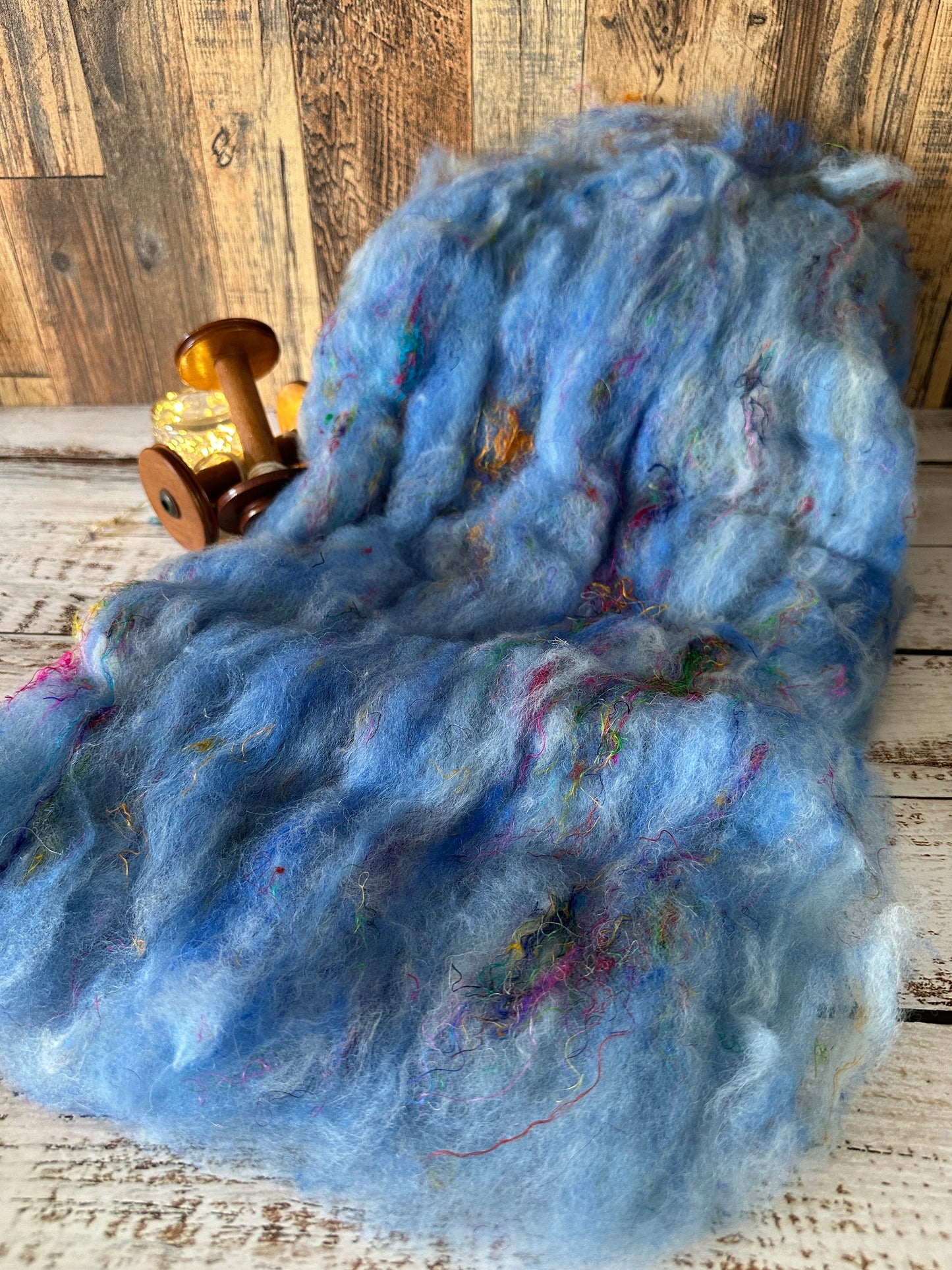 Indigo Blue Shetland and Alpaca Art Batt for Spinning or Felting ~ Pride Rainbow