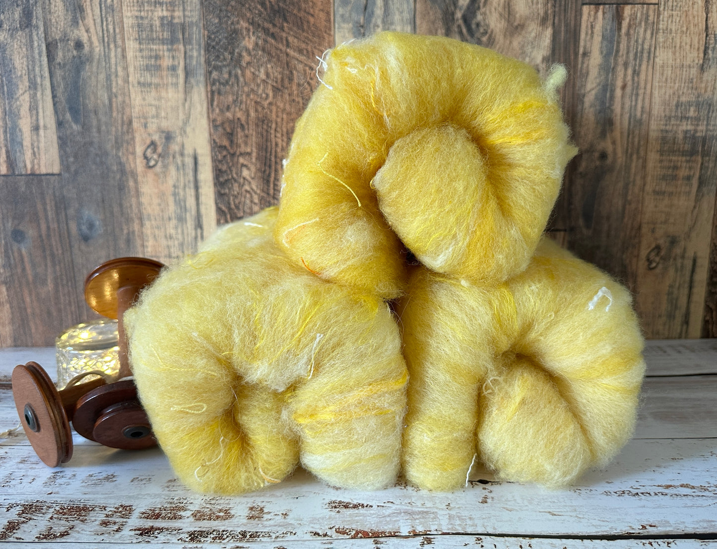 Lemon Yellow Shetland and Alpaca Art Batt for Spinning or Felting ~ Pride Rainbow