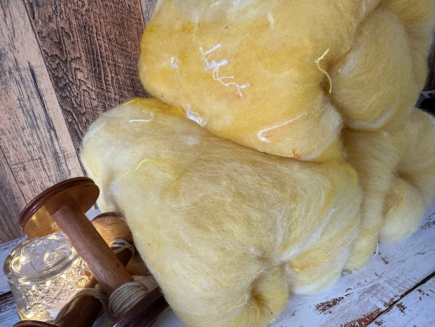Lemon Yellow Shetland and Alpaca Art Batt for Spinning or Felting ~ Pride Rainbow
