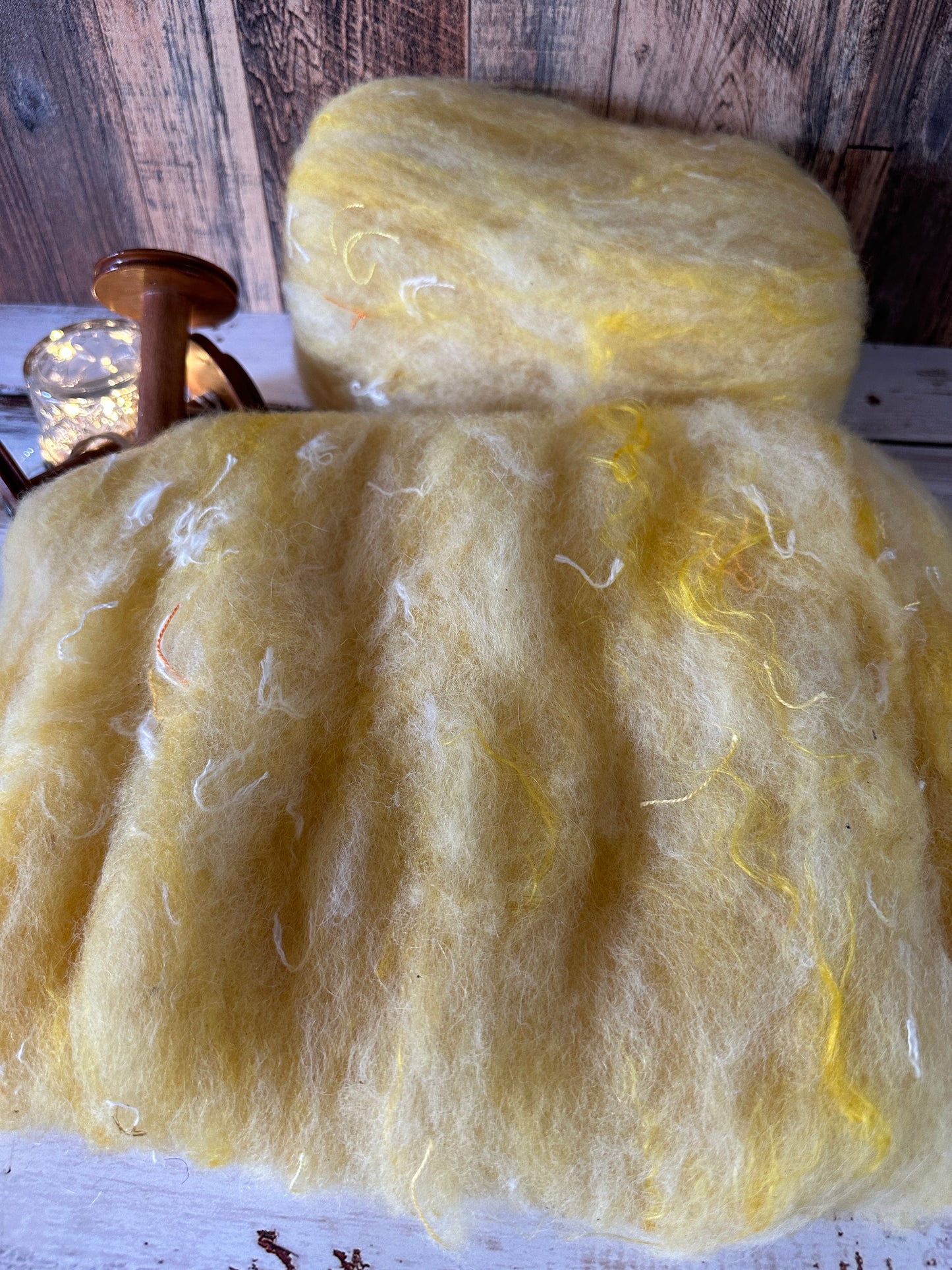 Lemon Yellow Shetland and Alpaca Art Batt for Spinning or Felting ~ Pride Rainbow
