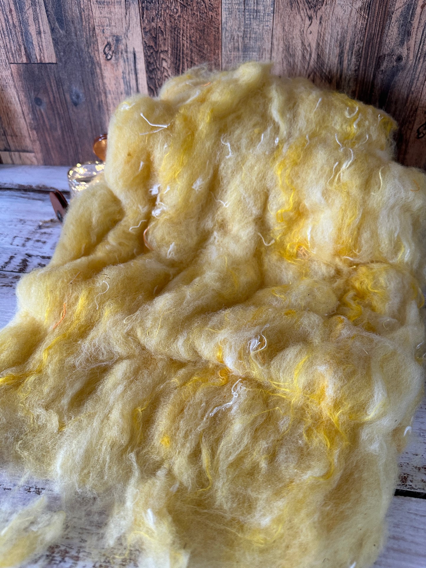 Lemon Yellow Shetland and Alpaca Art Batt for Spinning or Felting ~ Pride Rainbow