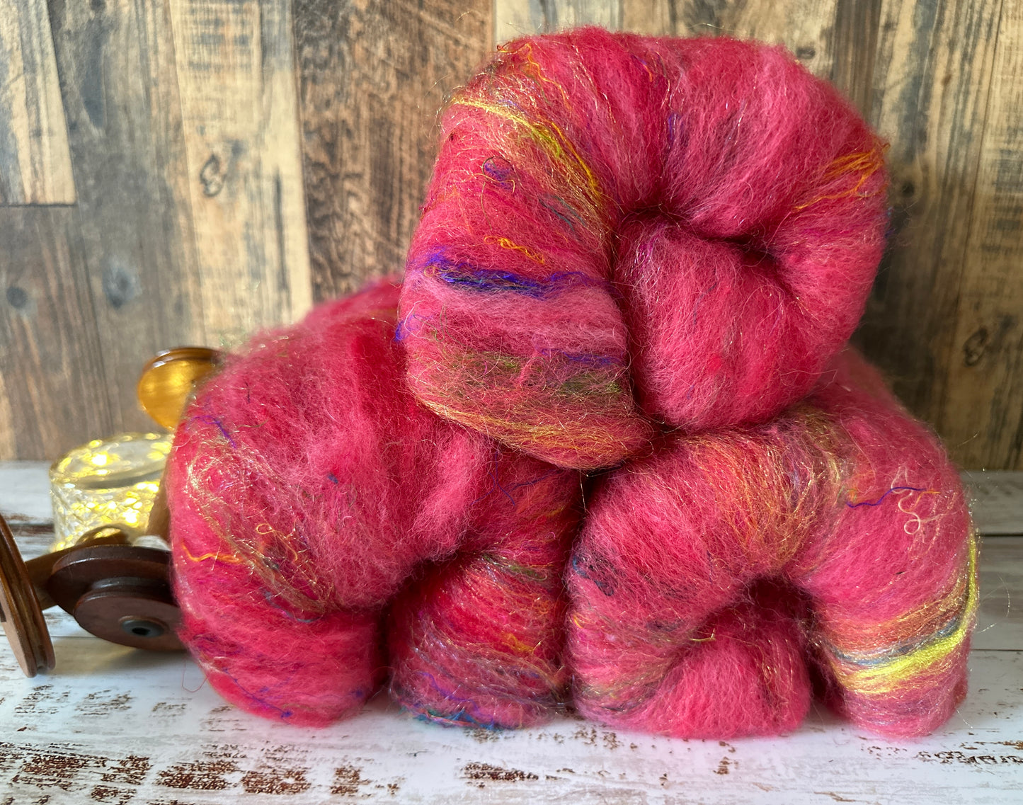 Reds and Pinks Shetland and Alpaca Art Batt for Spinning or Felting ~ Pride Rainbow