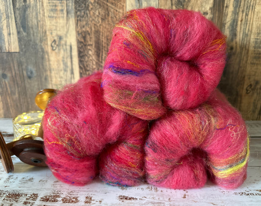 Reds and Pinks Shetland and Alpaca Art Batt for Spinning or Felting ~ Pride Rainbow
