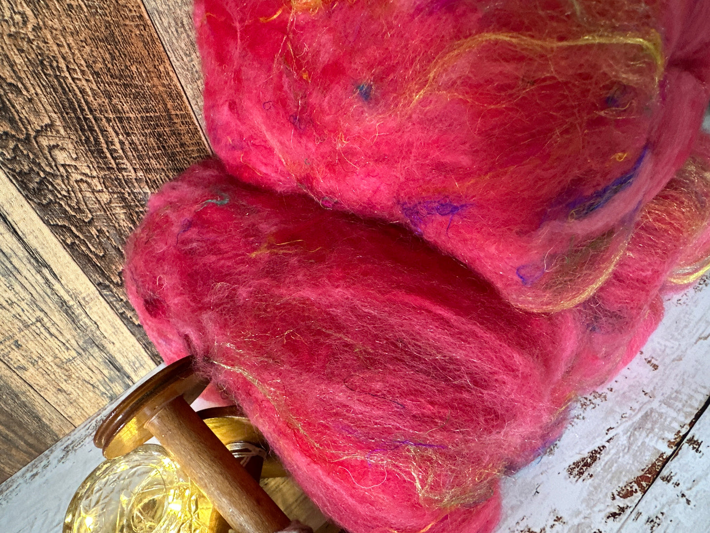 Reds and Pinks Shetland and Alpaca Art Batt for Spinning or Felting ~ Pride Rainbow