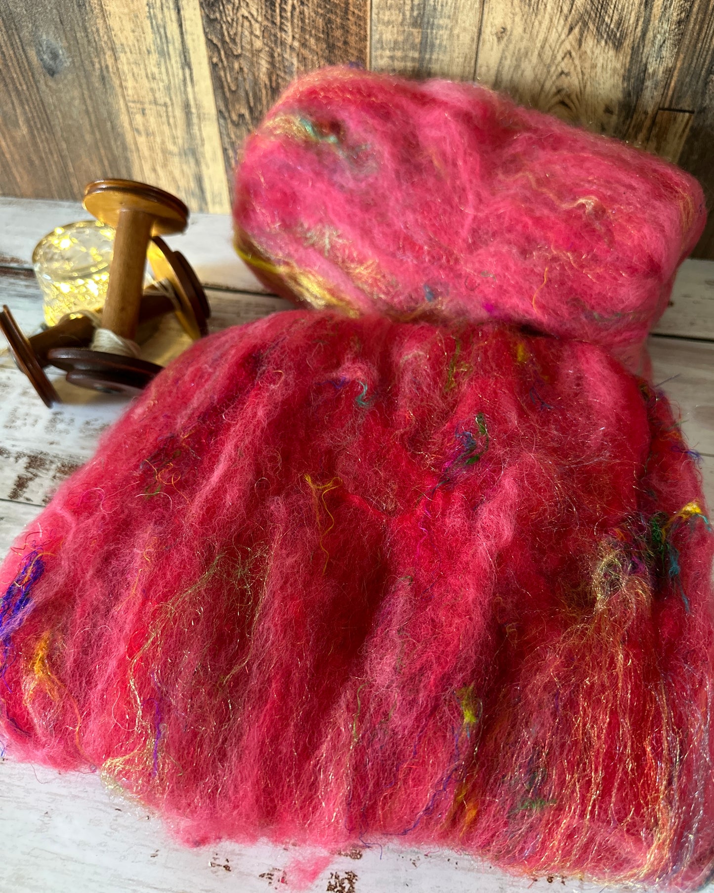 Reds and Pinks Shetland and Alpaca Art Batt for Spinning or Felting ~ Pride Rainbow