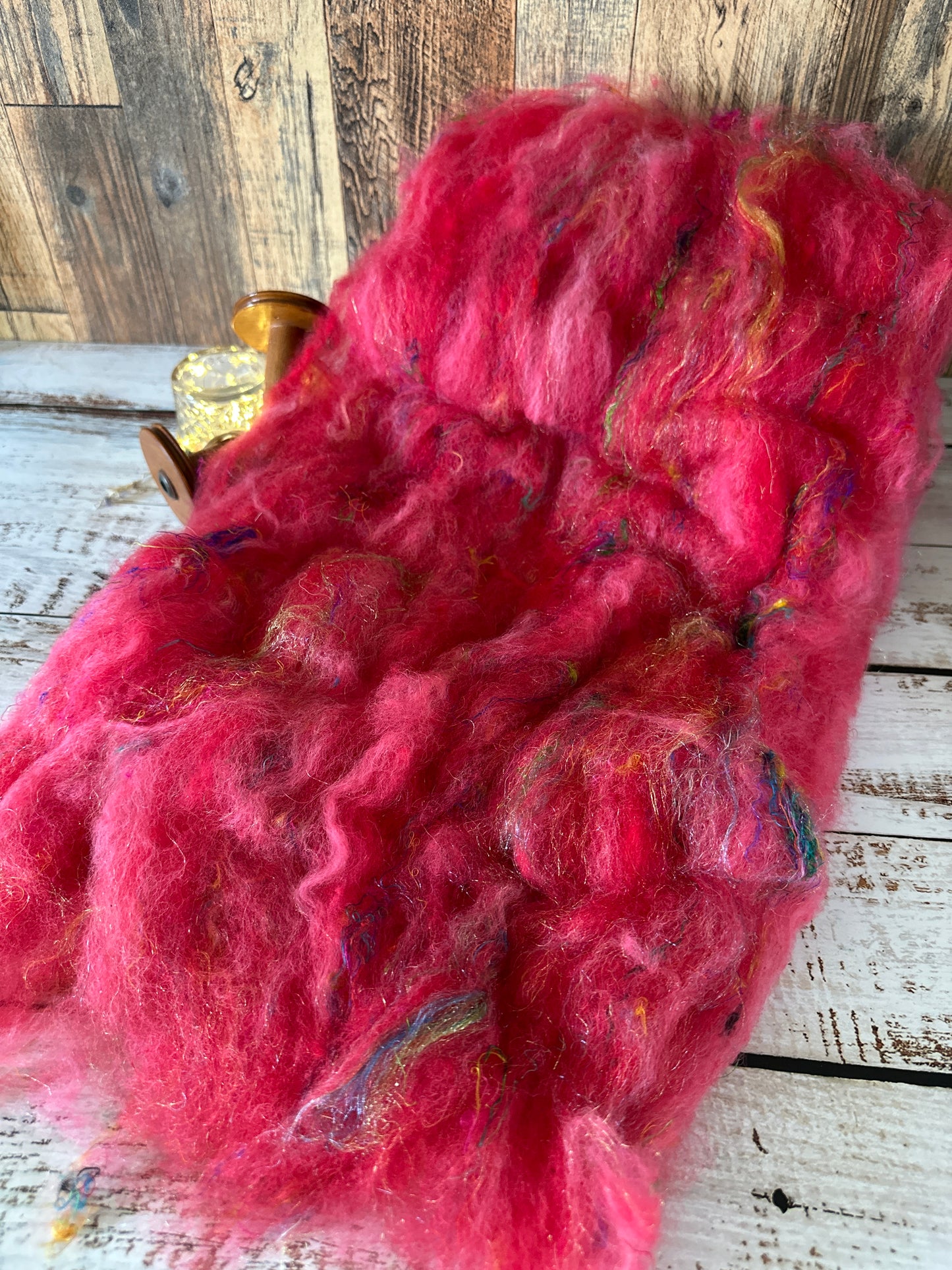 Reds and Pinks Shetland and Alpaca Art Batt for Spinning or Felting ~ Pride Rainbow