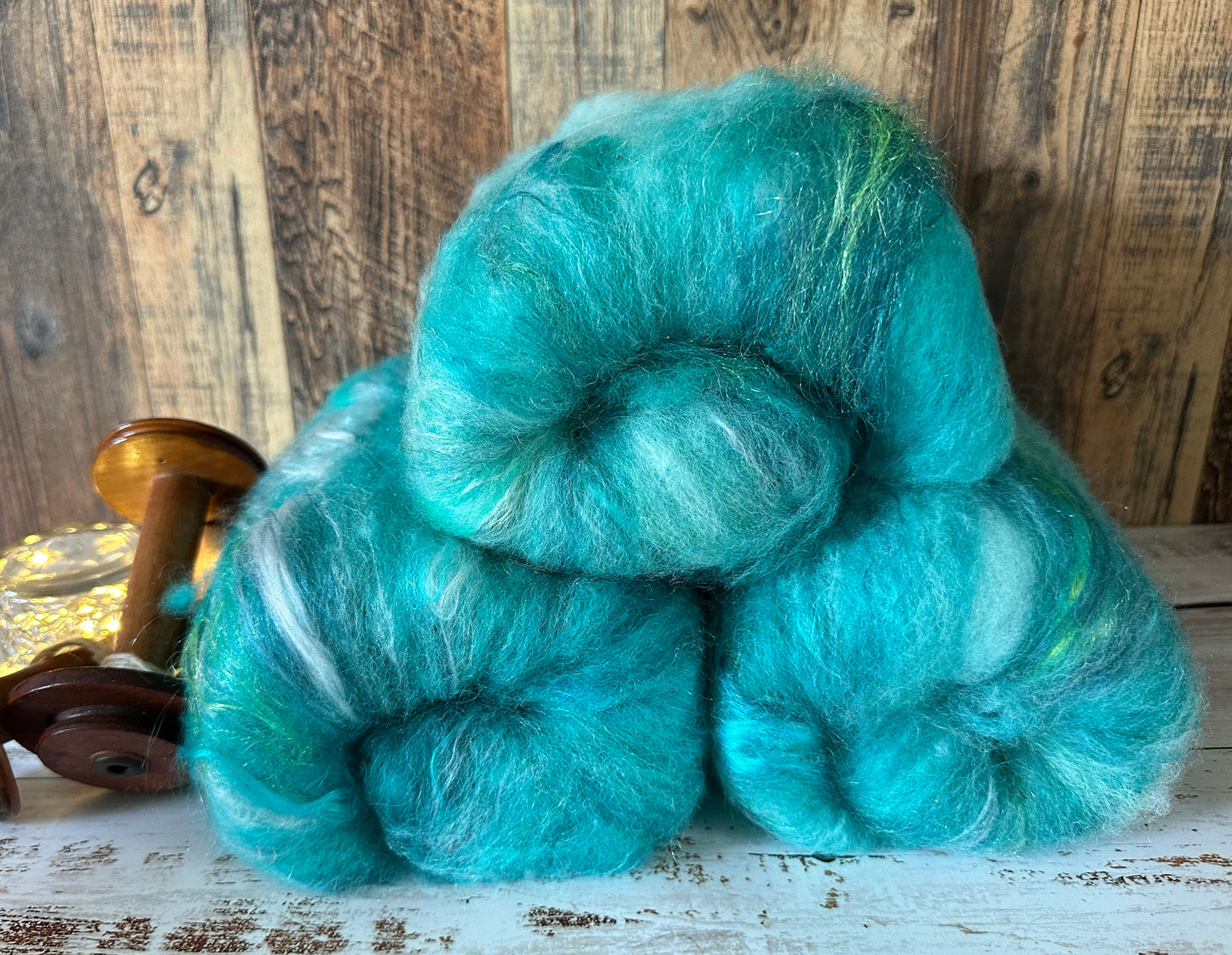 Turquoise Blue Shetland and Alpaca Art Batt for Spinning or Felting ~ Pride Rainbow