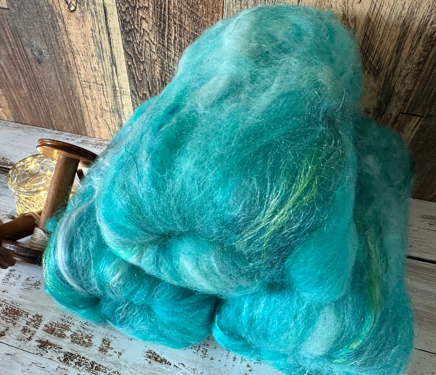 Turquoise Blue Shetland and Alpaca Art Batt for Spinning or Felting ~ Pride Rainbow