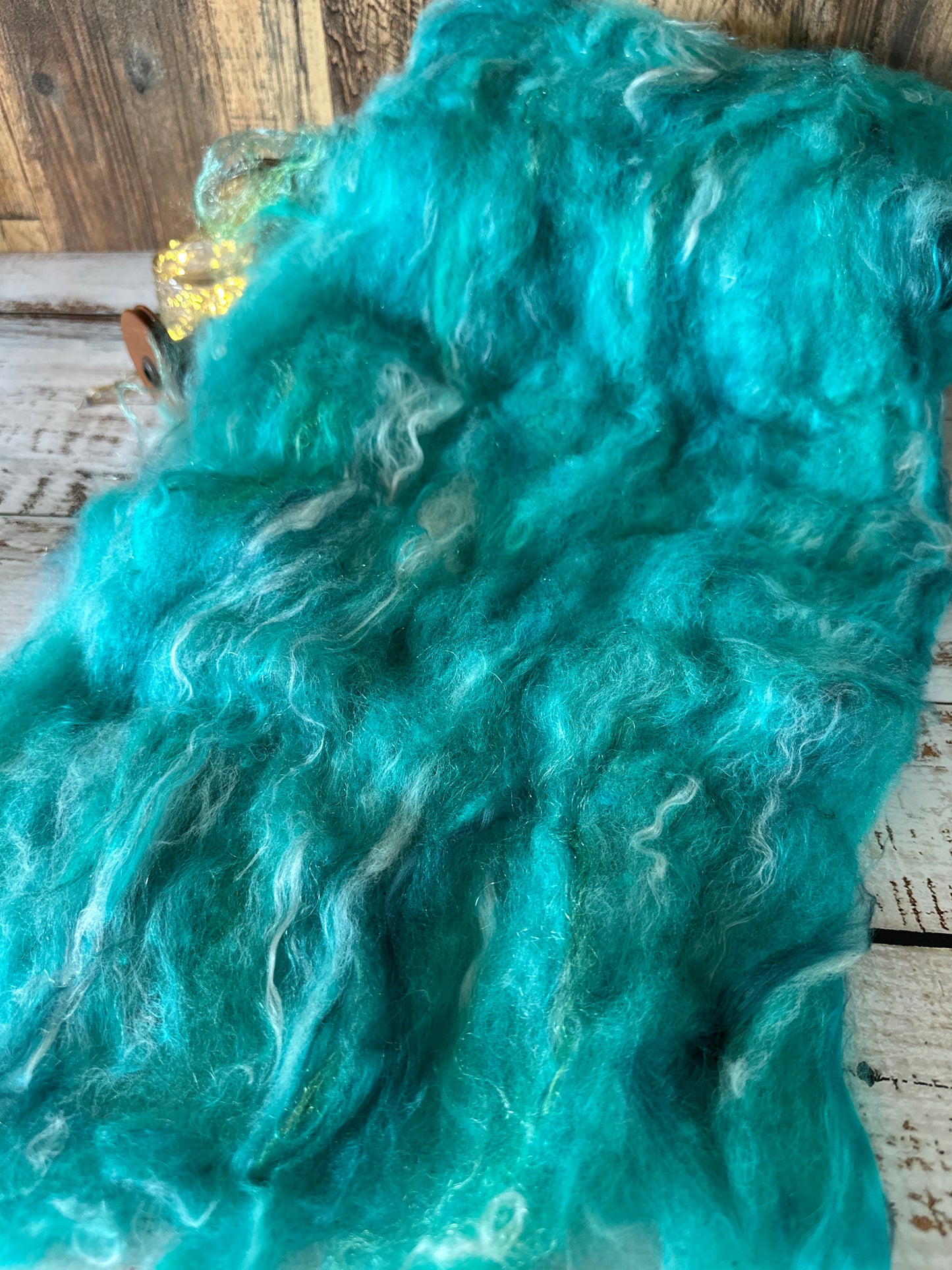 Turquoise Blue Shetland and Alpaca Art Batt for Spinning or Felting ~ Pride Rainbow