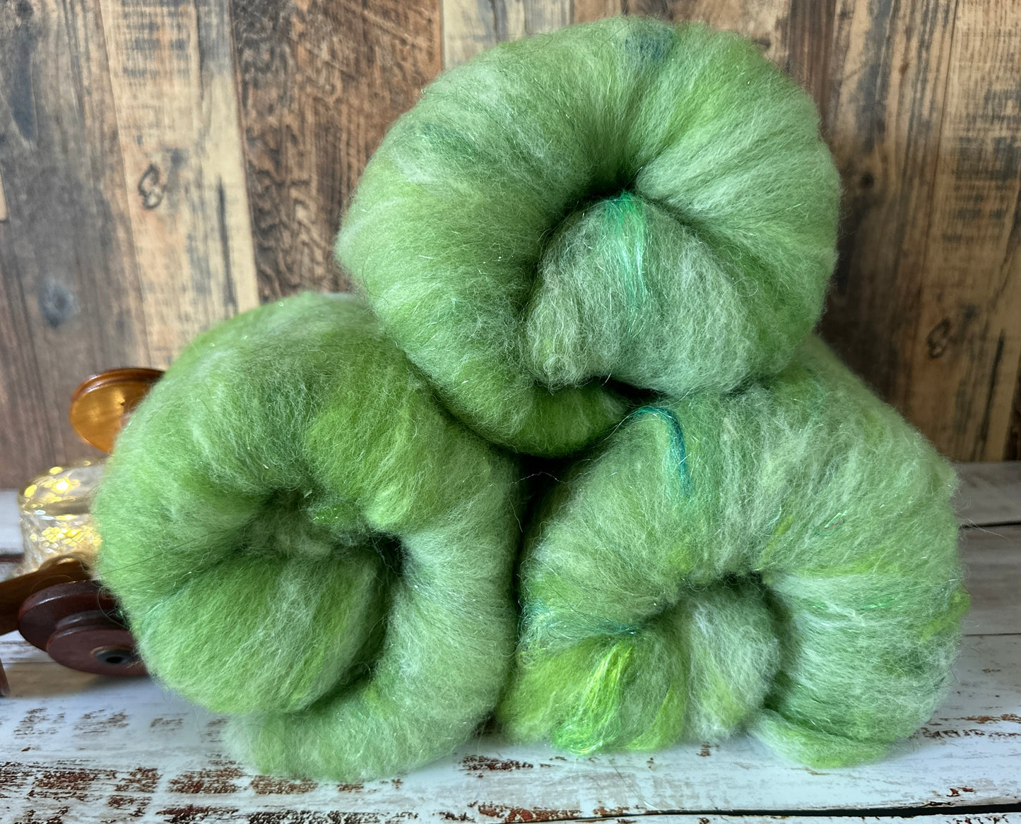 Sparkly Green Shetland and Alpaca Art Batt for Spinning or Felting ~ Pride Rainbow