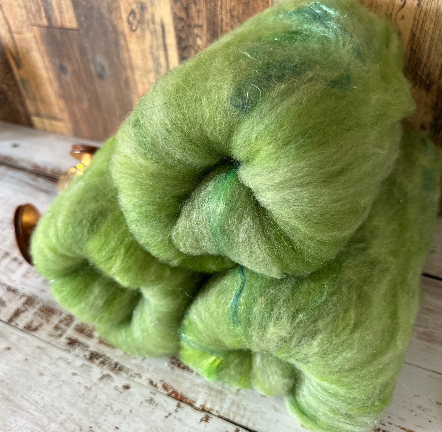 Sparkly Green Shetland and Alpaca Art Batt for Spinning or Felting ~ Pride Rainbow