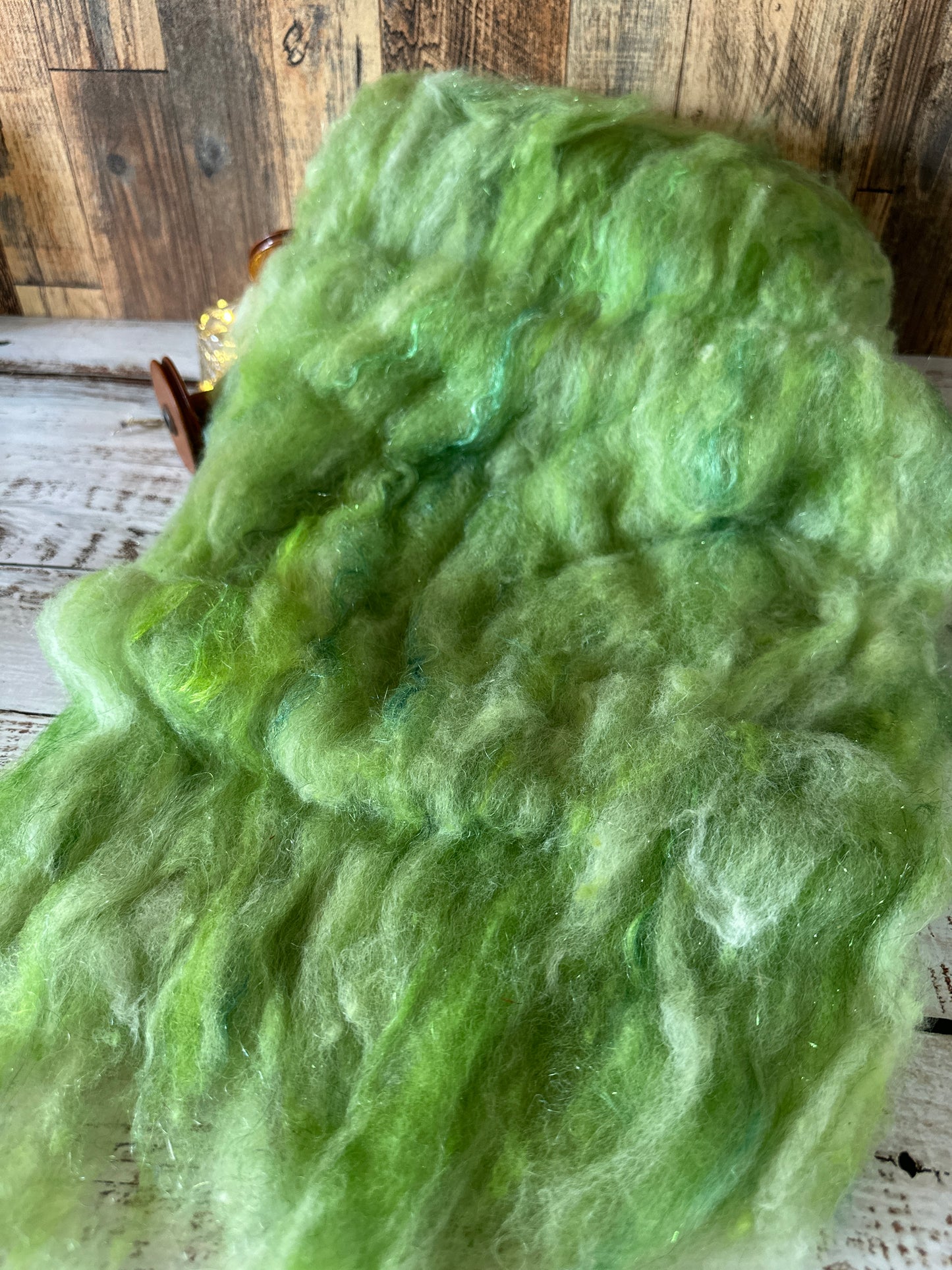 Sparkly Green Shetland and Alpaca Art Batt for Spinning or Felting ~ Pride Rainbow