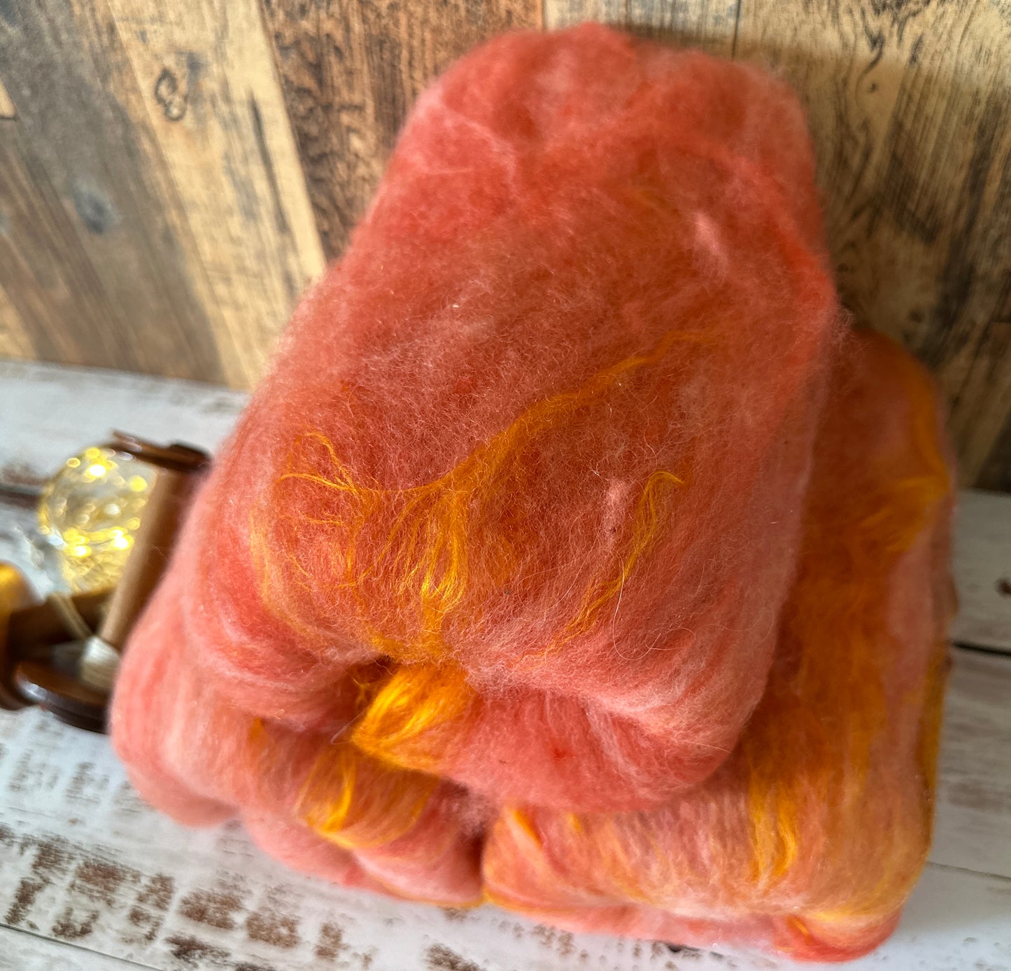 Peachy Orange Shetland and Alpaca Art Batt for Spinning or Felting ~ Pride Rainbow