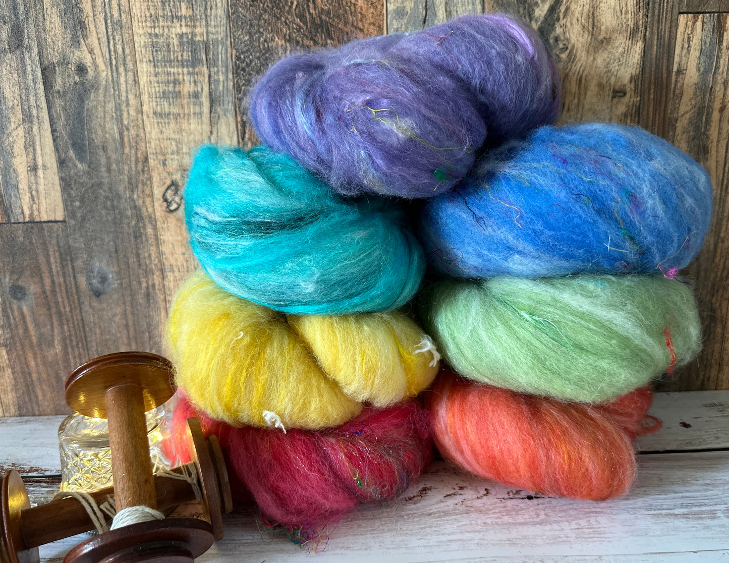 Boxed Set Rainbow of Shetland and Alpaca Mini Art Batt for Spinning or Felting ~ Pride