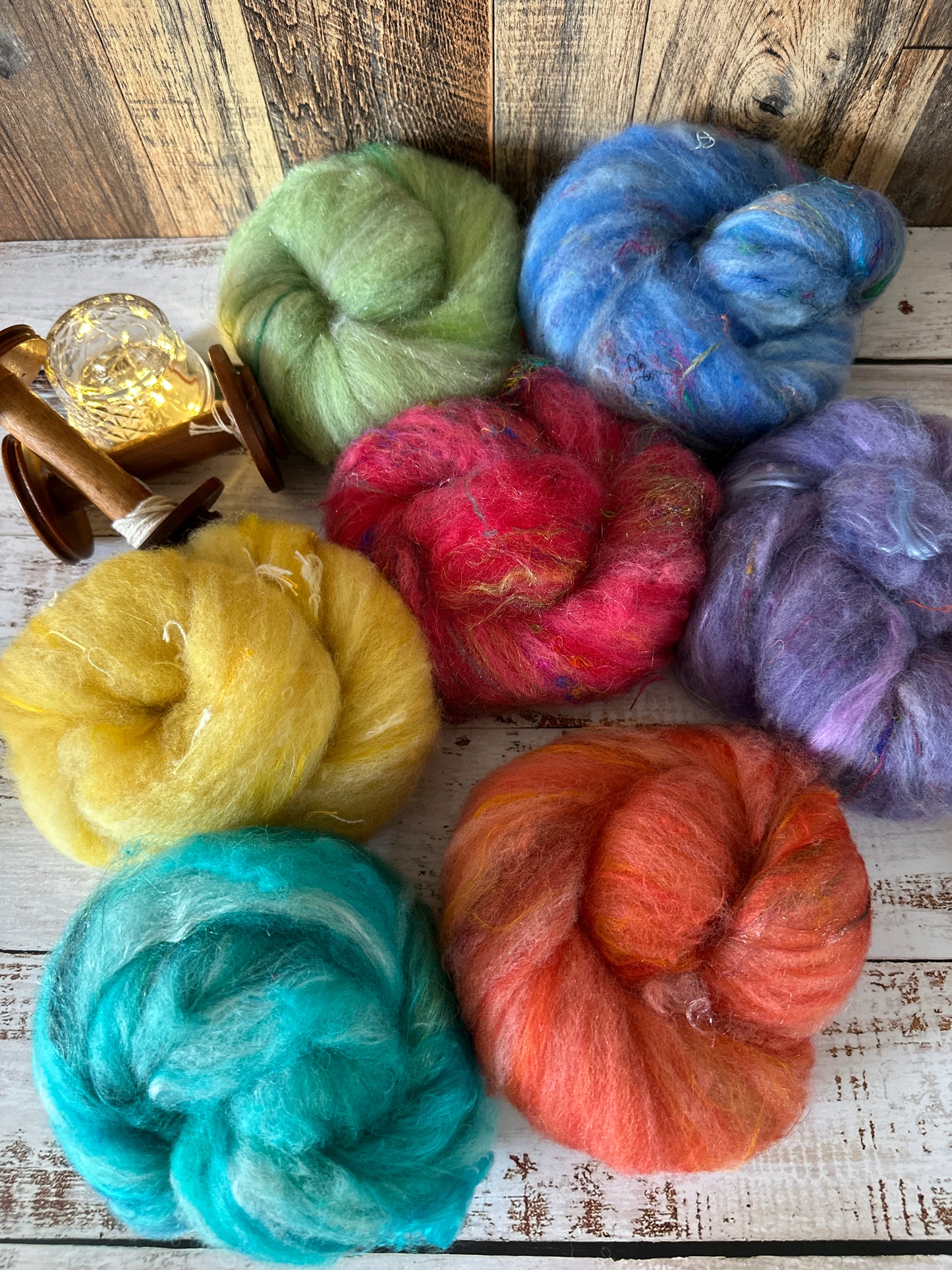 Boxed Set Rainbow of Shetland and Alpaca Mini Art Batt for Spinning or Felting ~ Pride