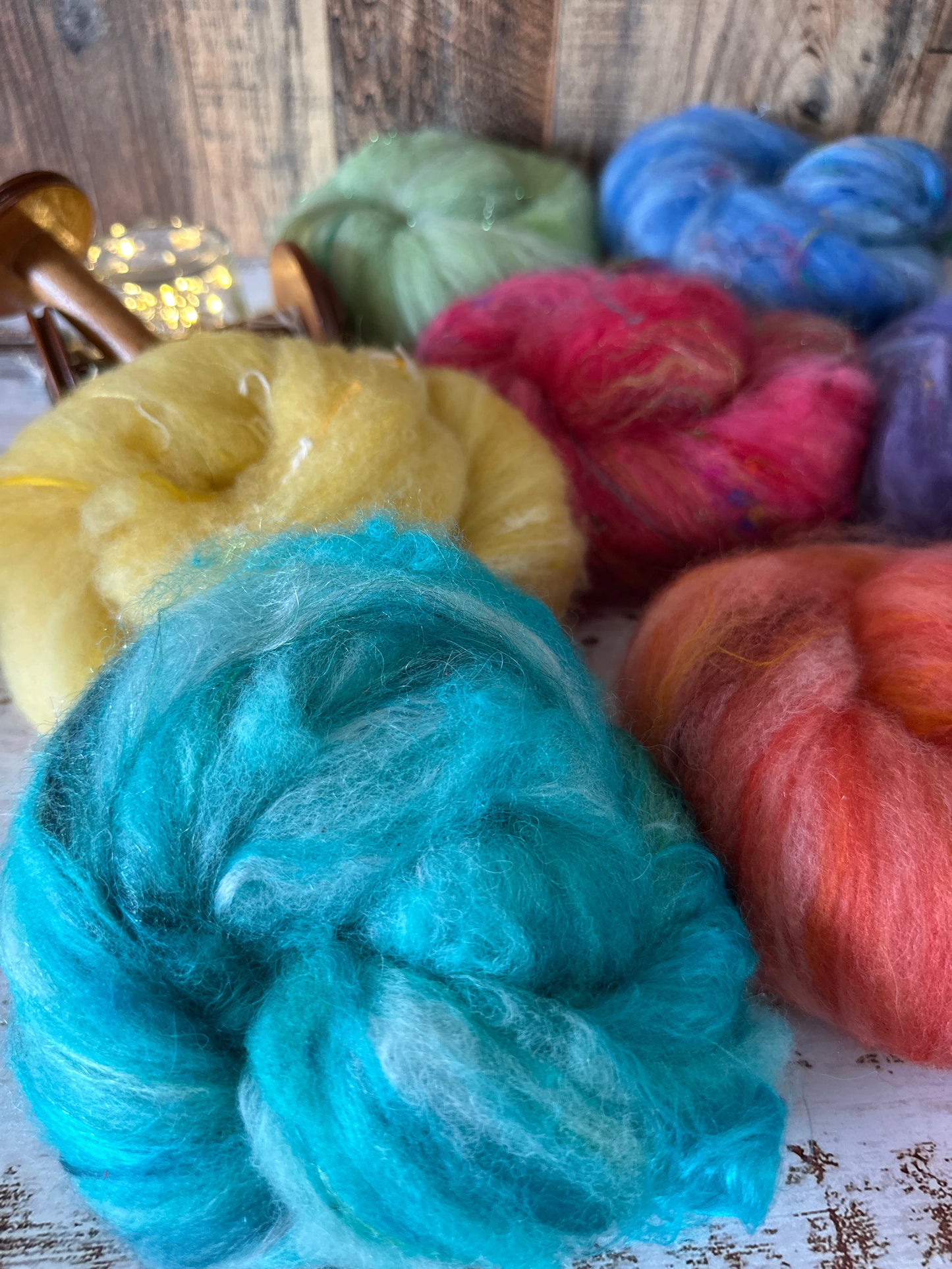 Boxed Set Rainbow of Shetland and Alpaca Mini Art Batt for Spinning or Felting ~ Pride