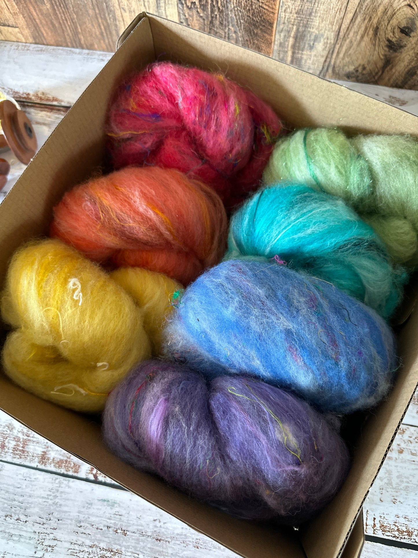 Boxed Set Rainbow of Shetland and Alpaca Mini Art Batt for Spinning or Felting ~ Pride