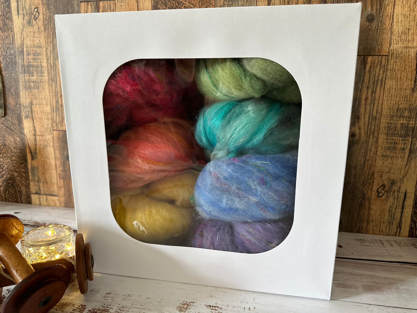 Boxed Set Rainbow of Shetland and Alpaca Mini Art Batt for Spinning or Felting ~ Pride
