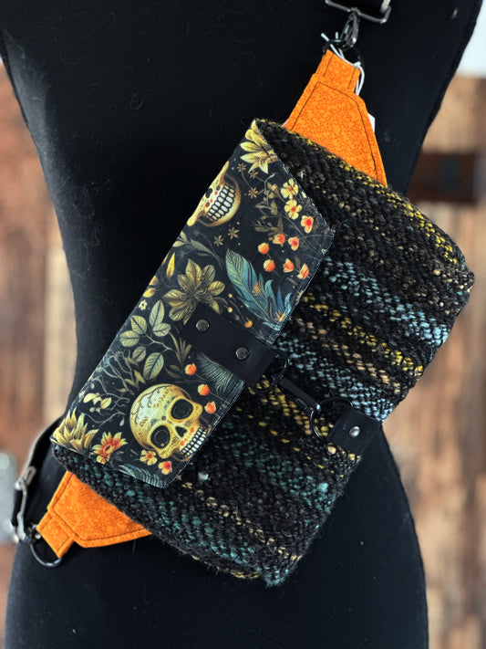 Calavera and Cempasúchil and Woven Wool Crossbody Sling Bag