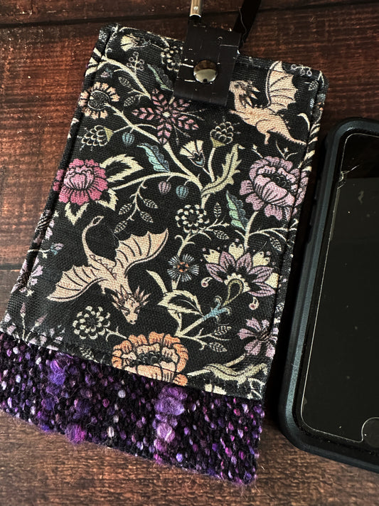 Pollinator Dragons and Handwoven Wool Phone Pouch with Internal Card Pocket