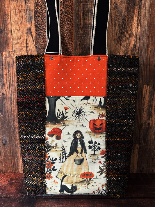 Cottage Witch and Woven Wool Double Pocket Large Tote Bag