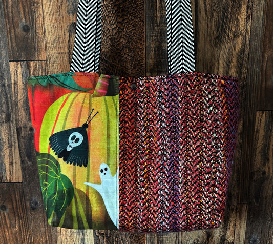 Haunted Pumpkin Patch and Handwoven Wool Med Tote