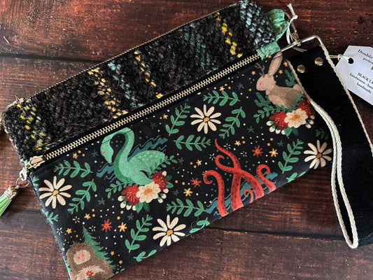 Cutie Cryptids and Handwoven Wool Double Zipper Clutch