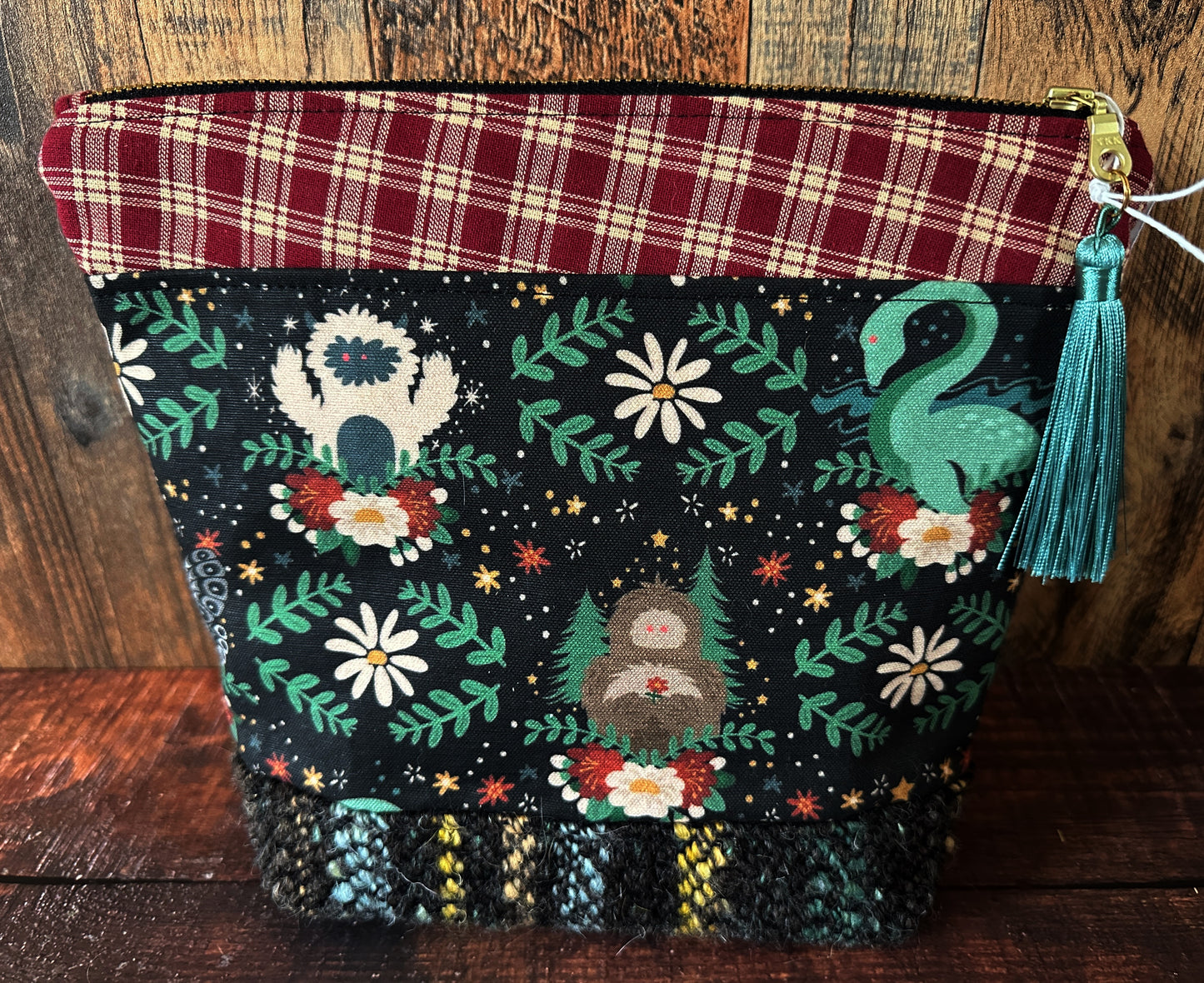 Cutie Cryptids and Woven Wool Cosmetic or Zipper Bag