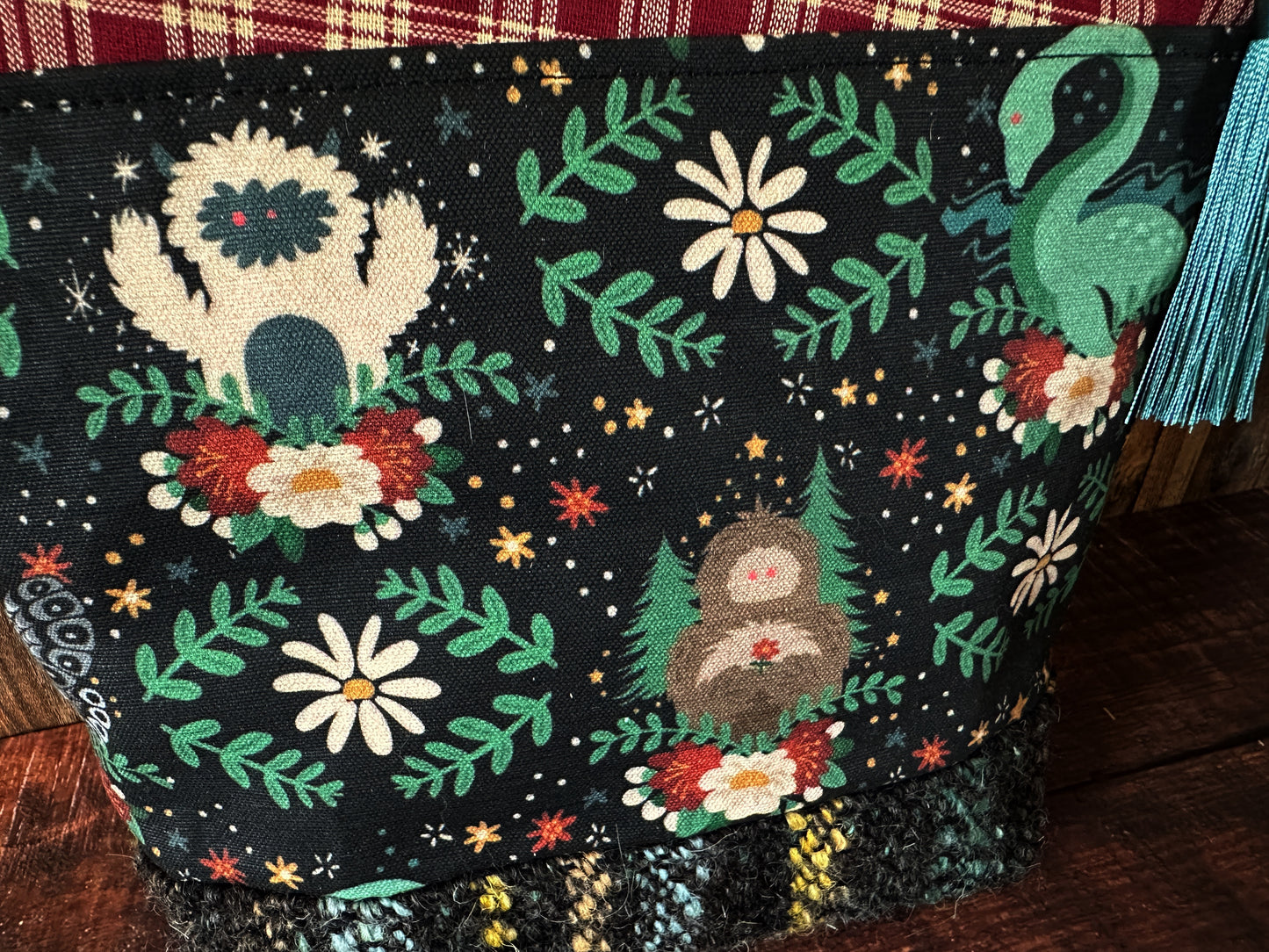 Cutie Cryptids and Woven Wool Cosmetic or Zipper Bag