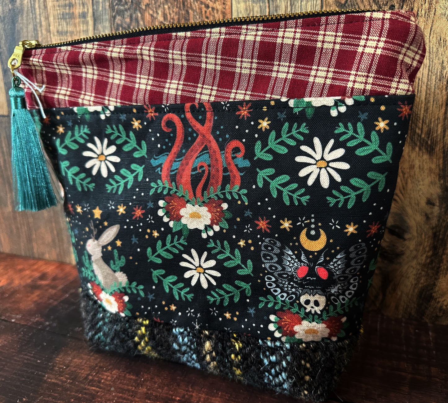 Cutie Cryptids and Woven Wool Cosmetic or Zipper Bag