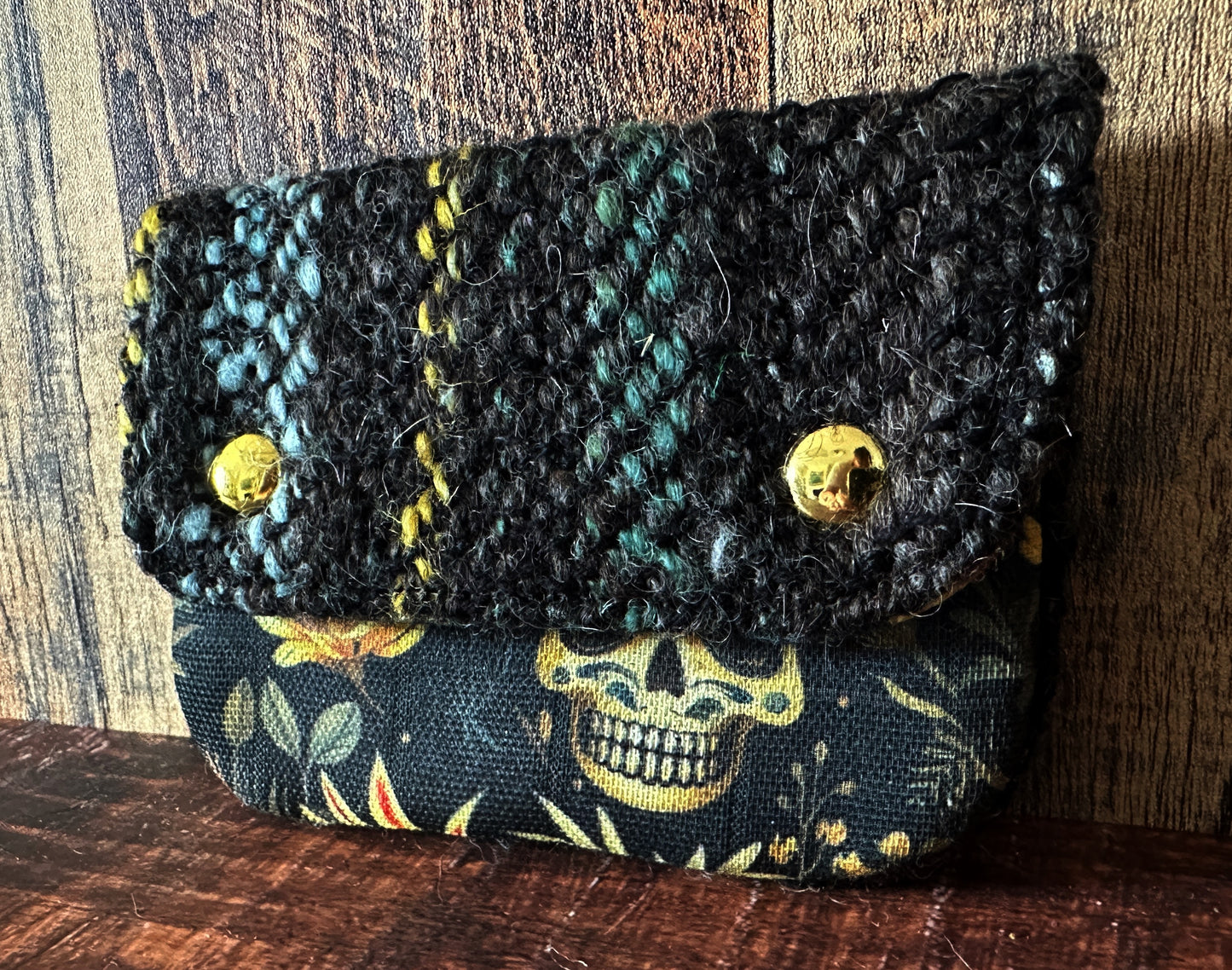 Calavera and Cempasúchil Handwoven Wool Simple Card Wallet