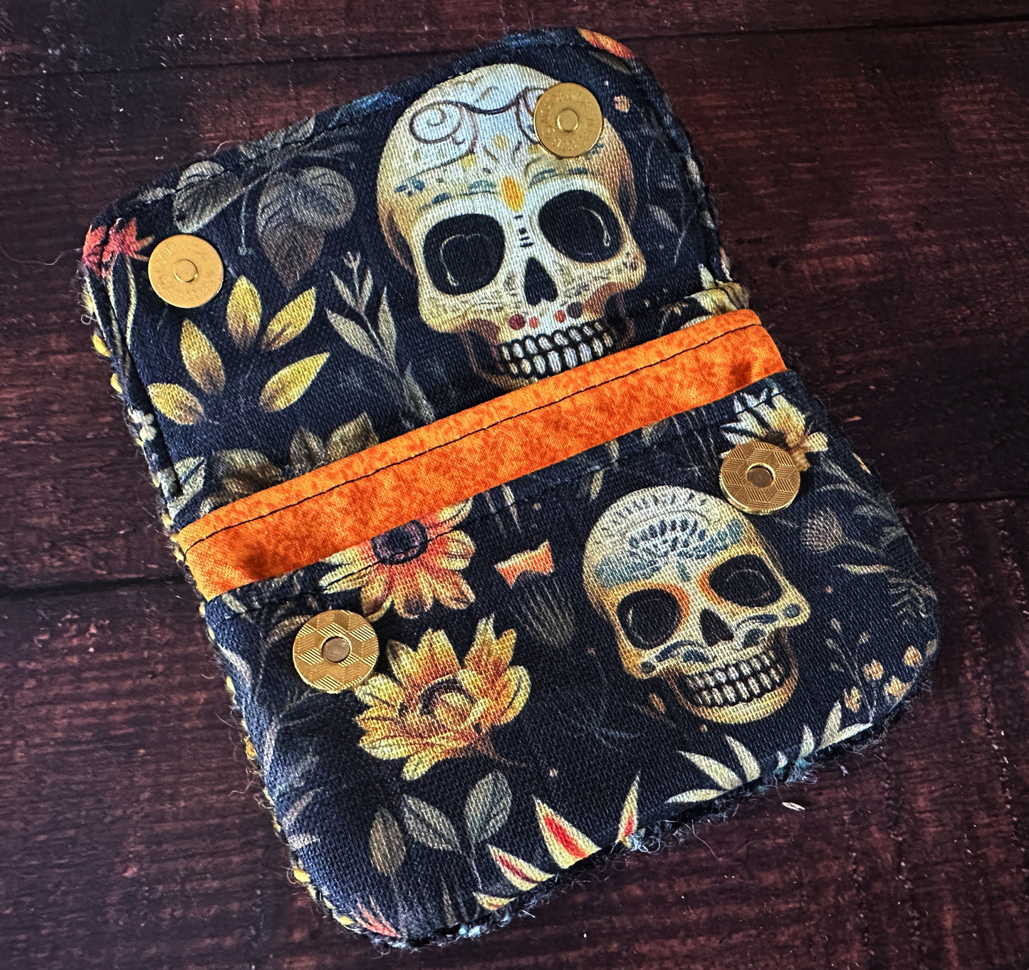 Calavera and Cempasúchil Handwoven Wool Simple Card Wallet