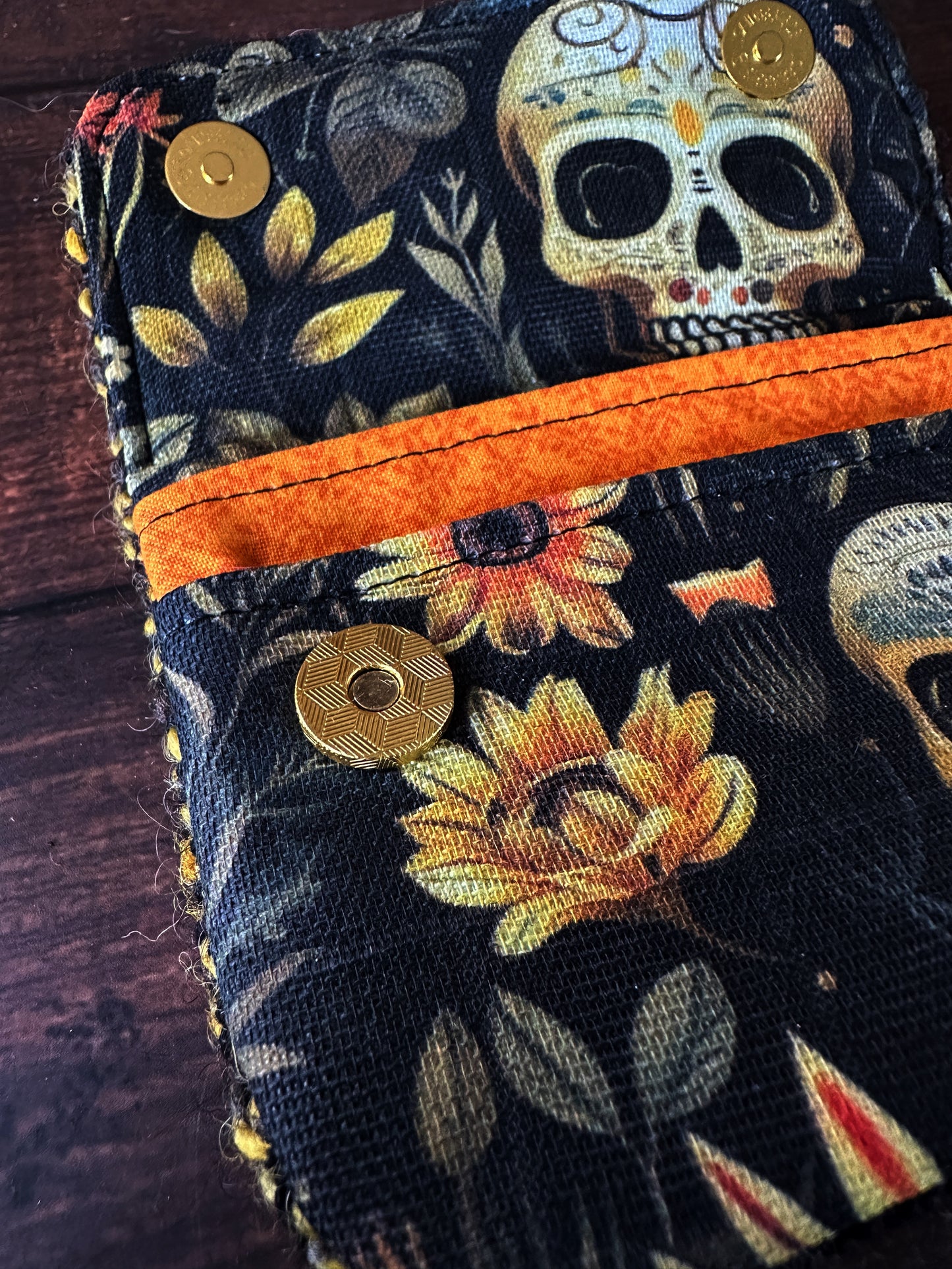 Calavera and Cempasúchil Handwoven Wool Simple Card Wallet