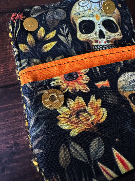 Calavera and Cempasúchil Handwoven Wool Simple Card Wallet
