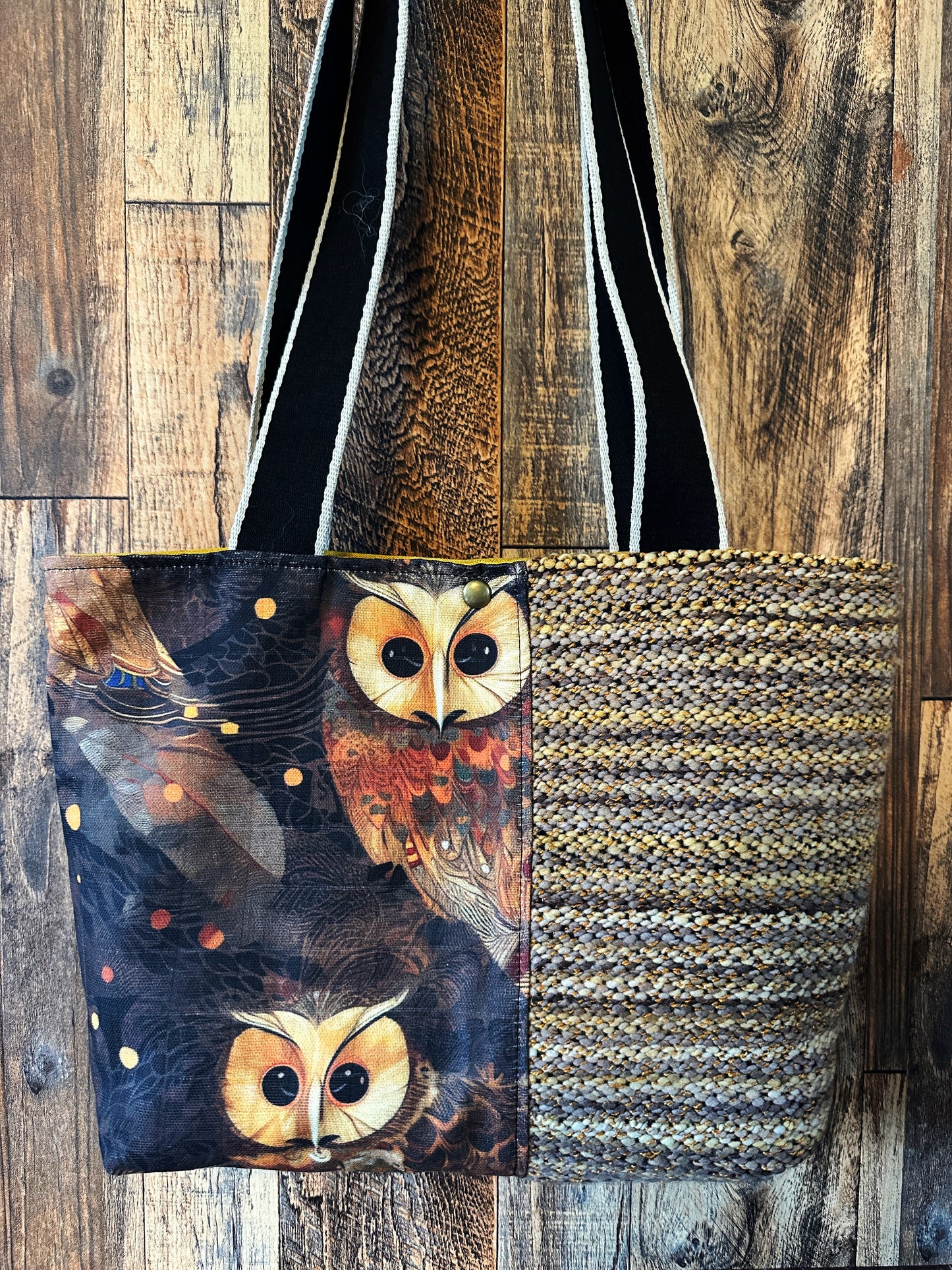 Golden Owls and Handwoven Wool Med Tote