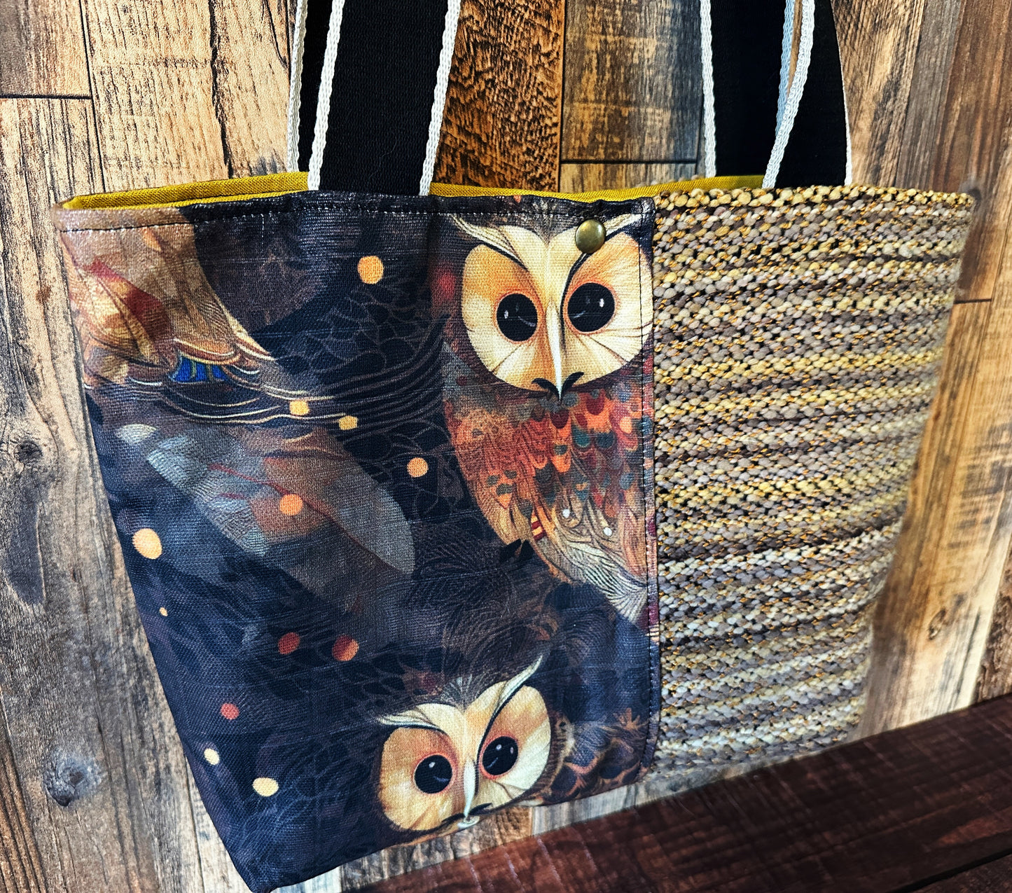 Golden Owls and Handwoven Wool Med Tote
