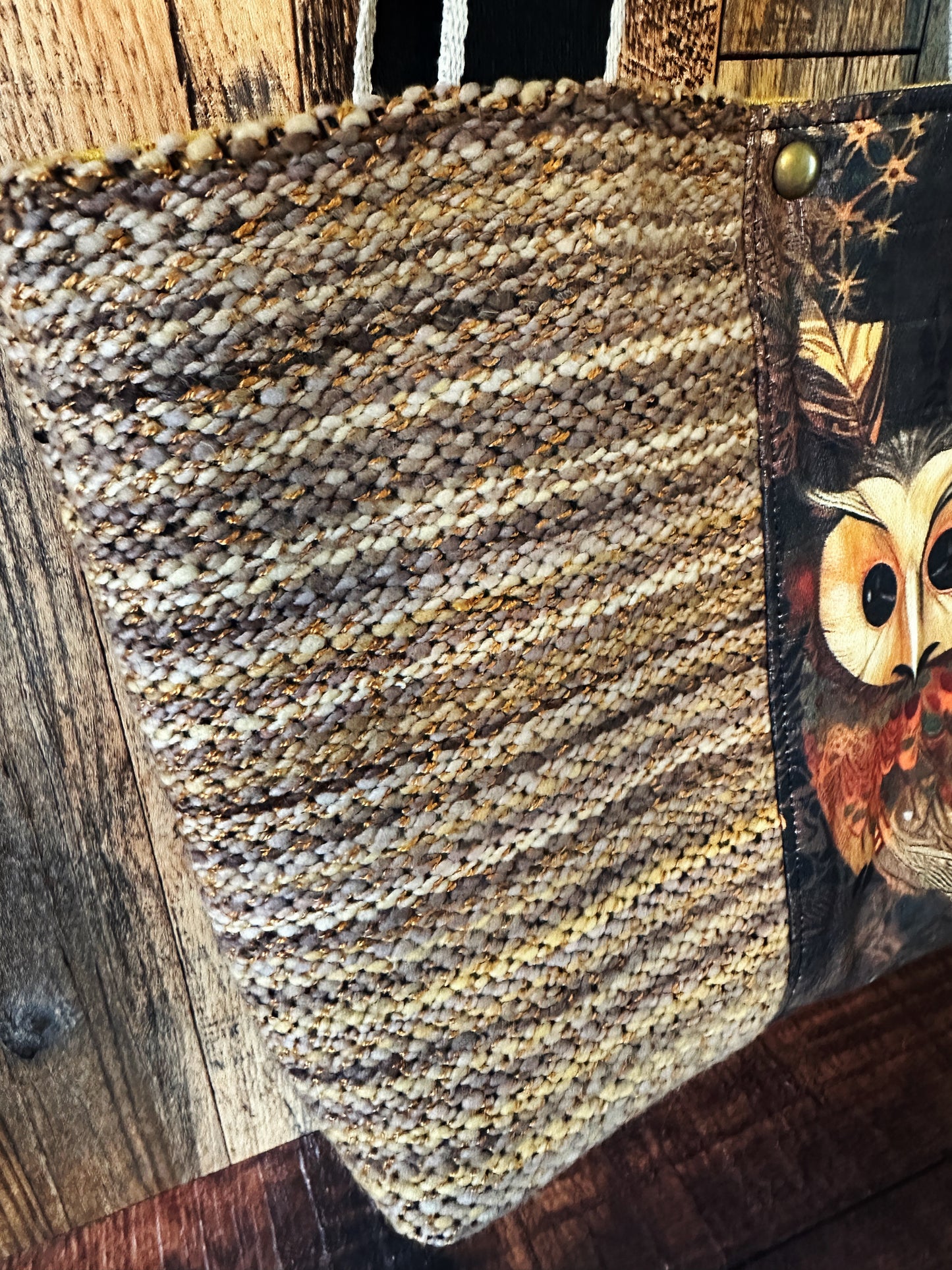 Golden Owls and Handwoven Wool Med Tote